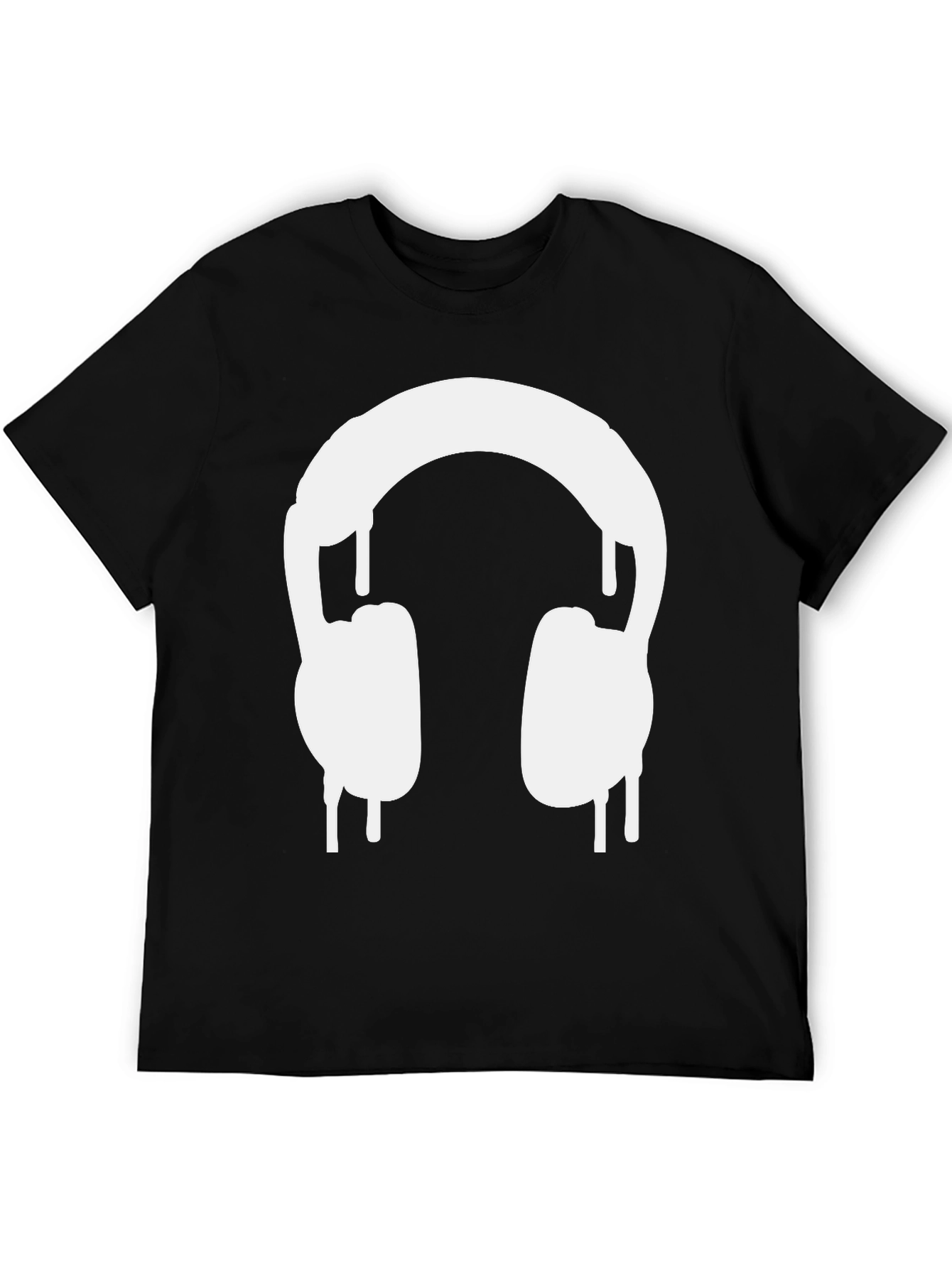 Cool Black Tee with Dripping Headphones Design