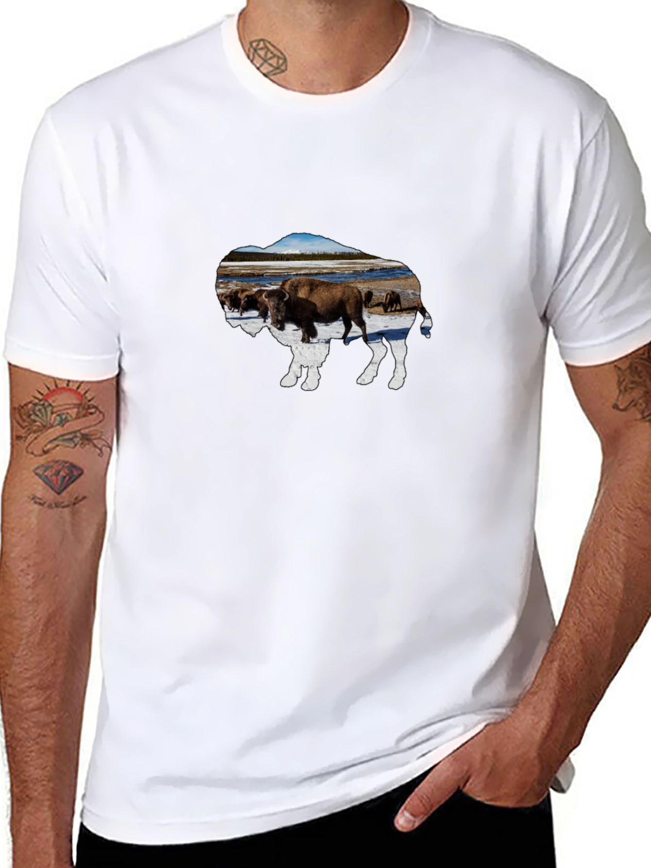 Buffalo Herd Graphic Tee - Black Cotton Casual Shirt