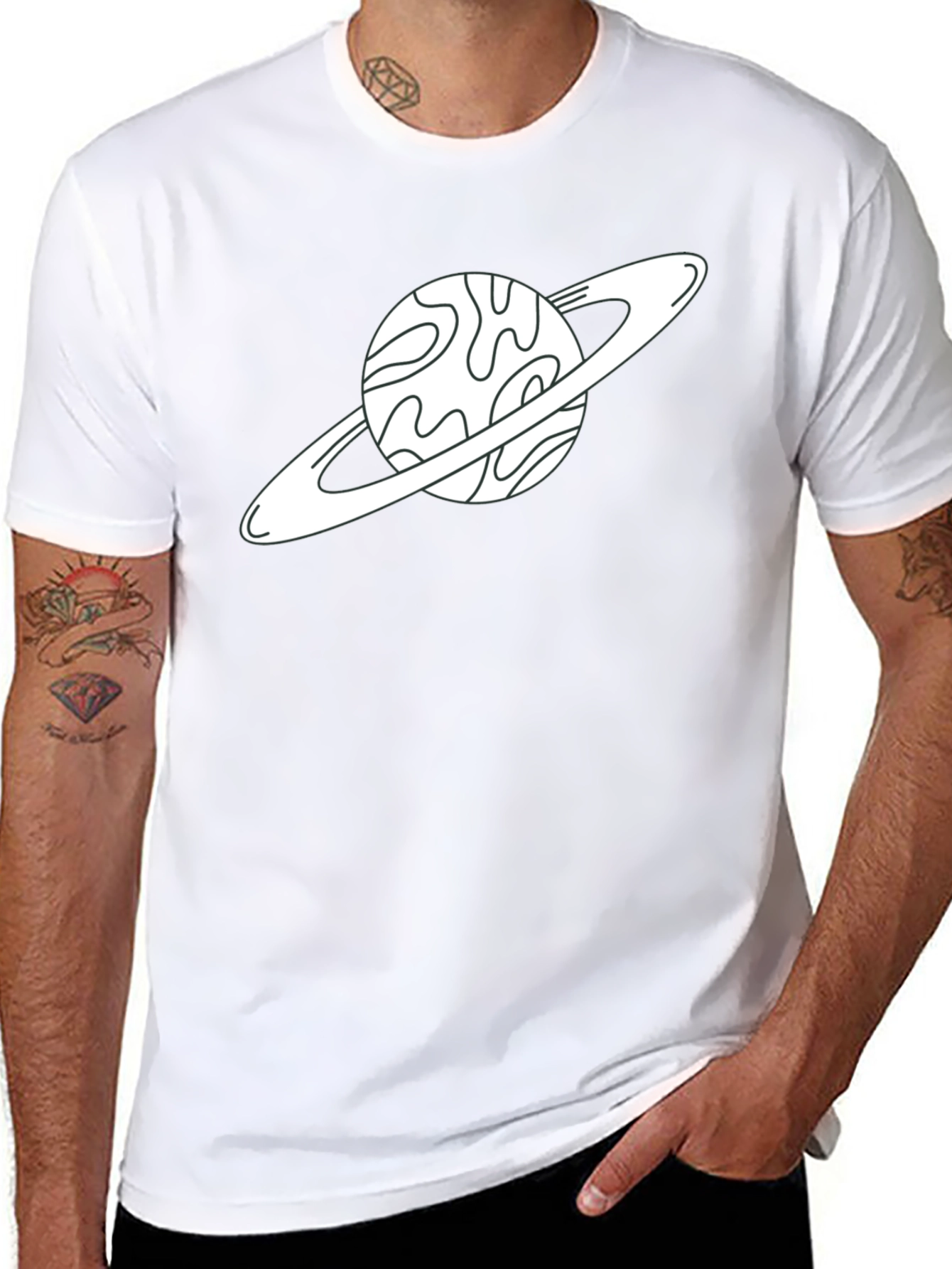 Saturn Graphic Tee - Space Lovers Black Cotton T-Shirt