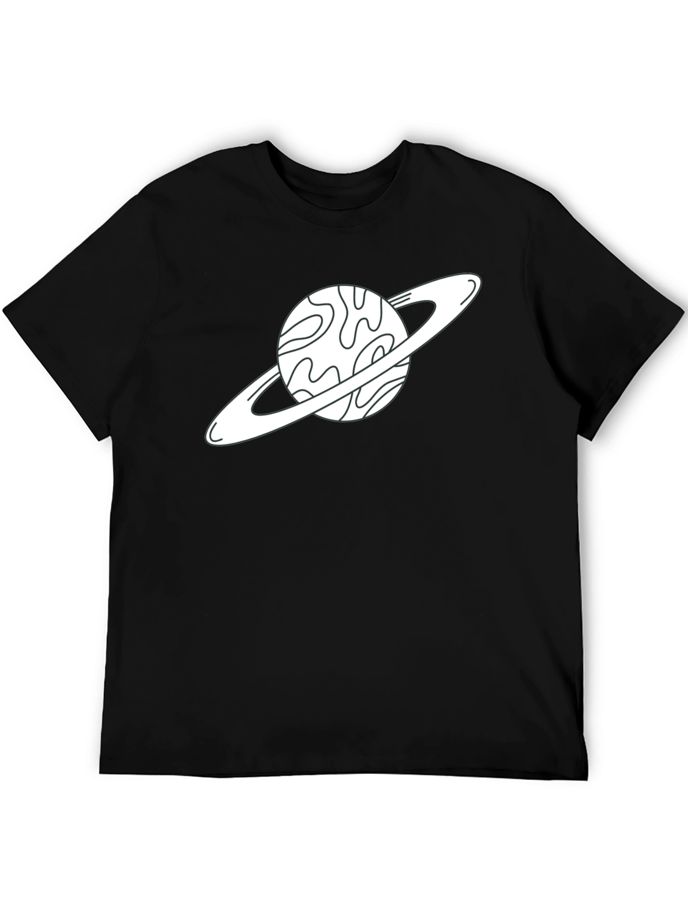 Saturn Graphic Tee - Space Lovers Black Cotton T-Shirt