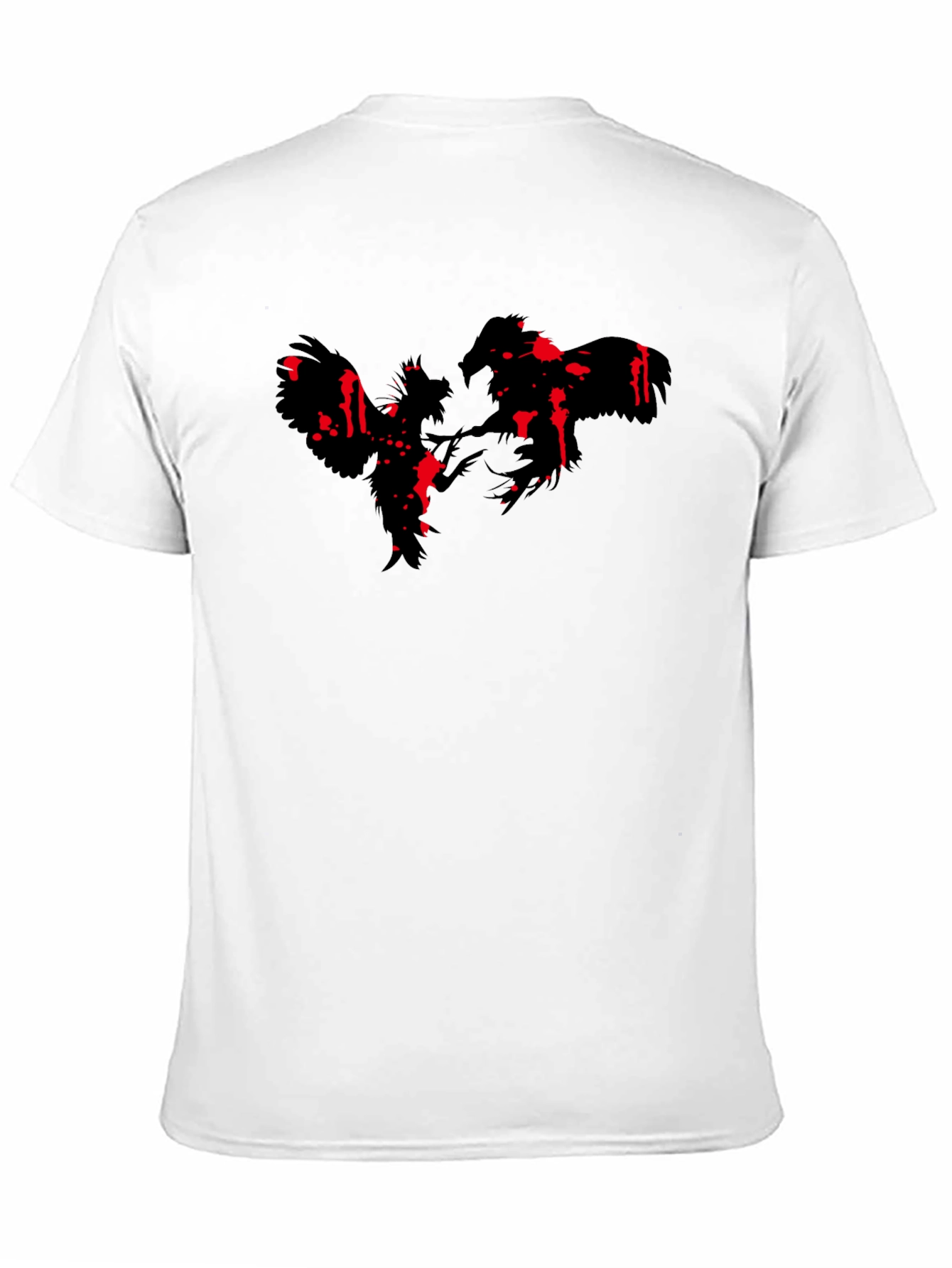 Rooster Fight Graphic Print Black T-Shirt