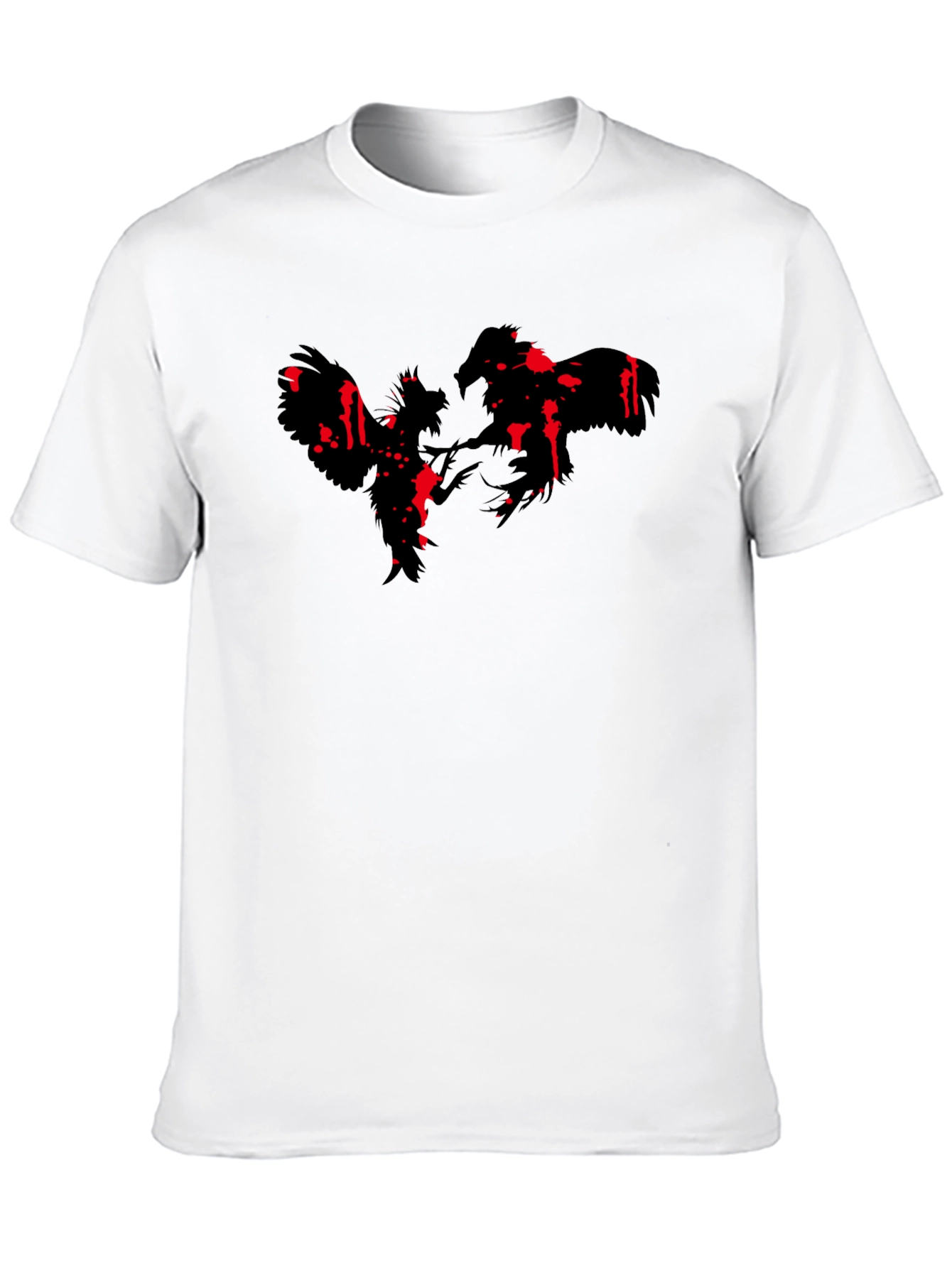 Rooster Fight Graphic Print Black T-Shirt