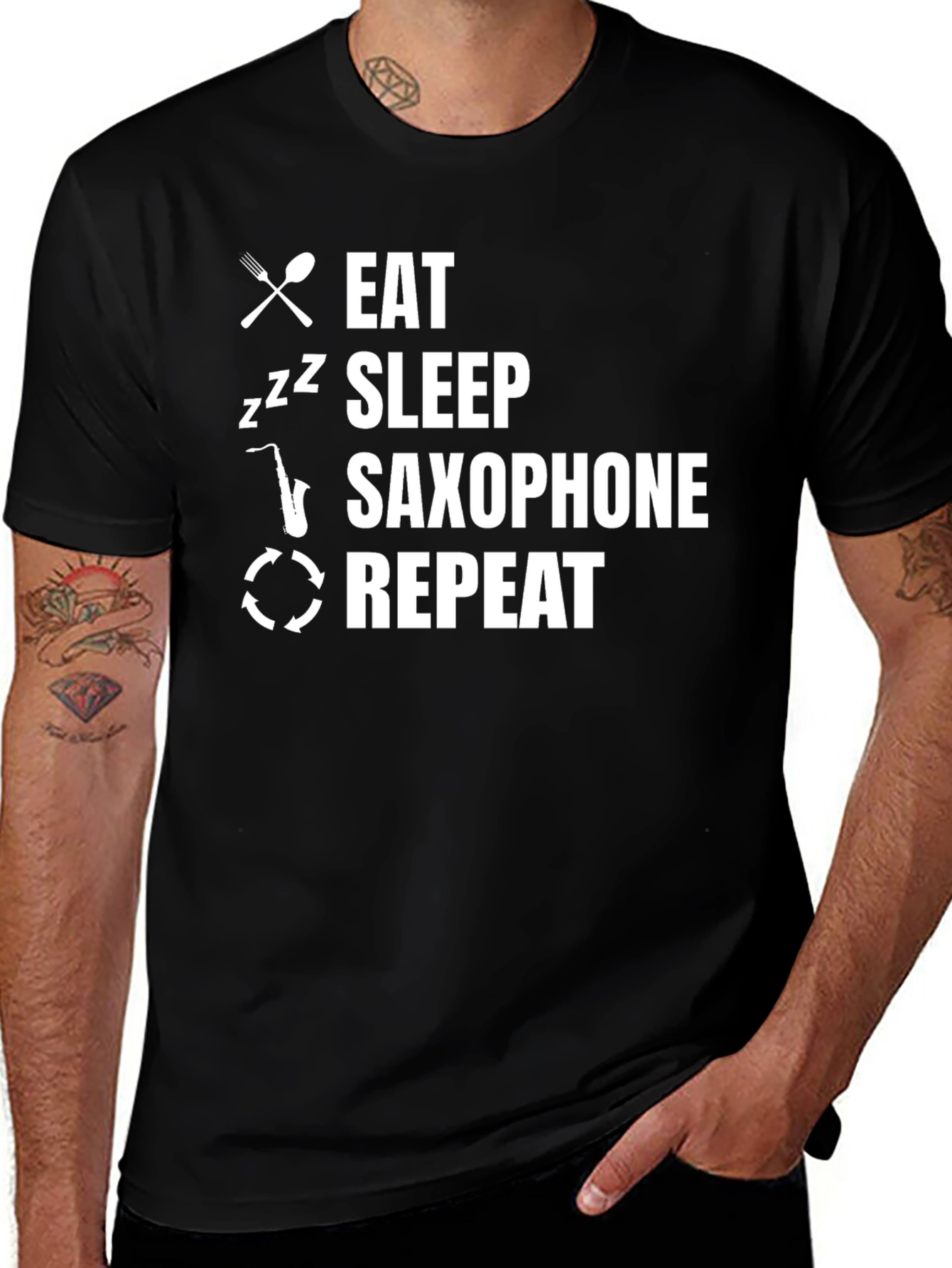 Eat Sleep Saxophone Repeat T-Shirt - Musician Tee
