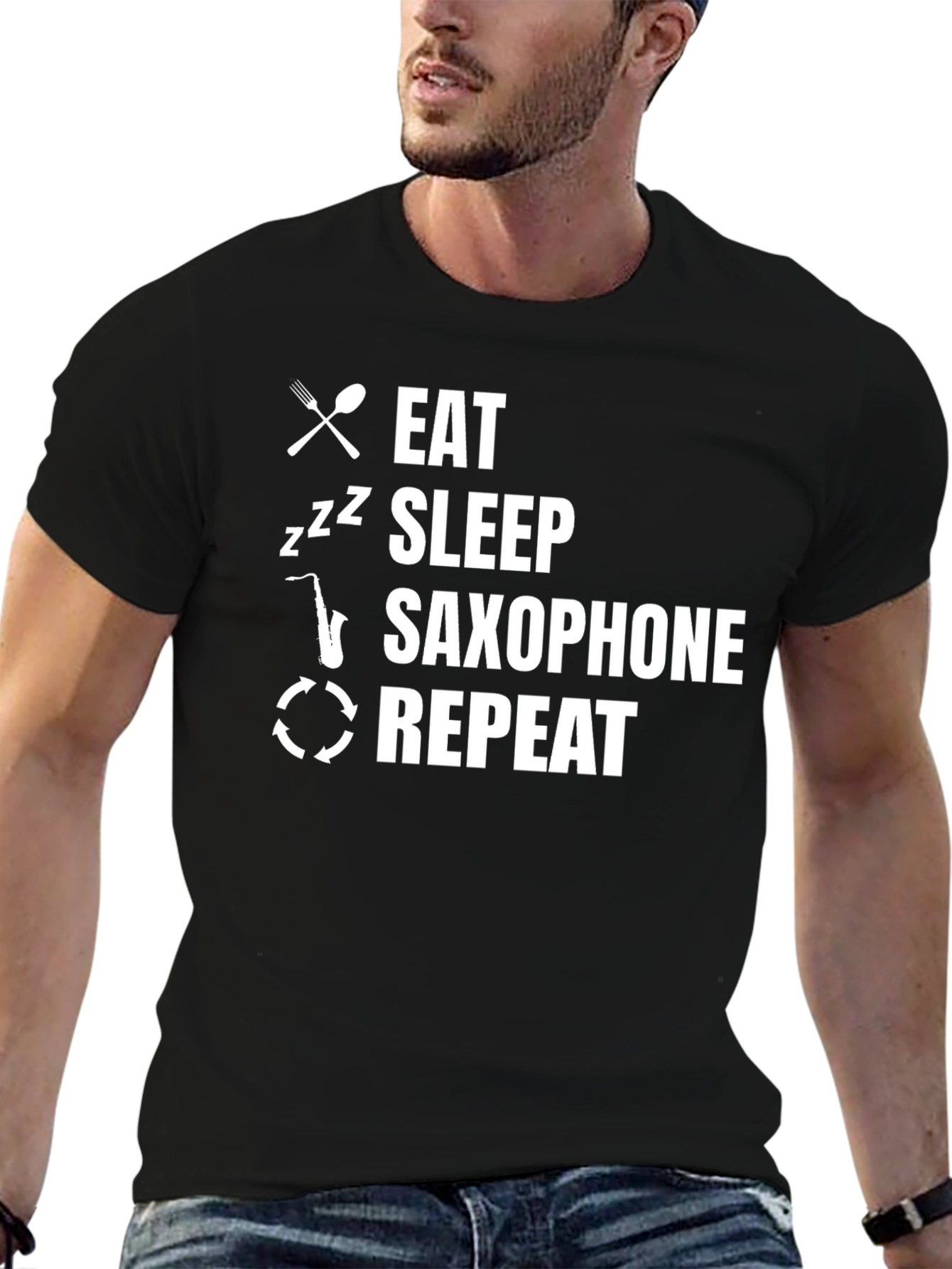 Eat Sleep Saxophone Repeat T-Shirt - Musician Tee