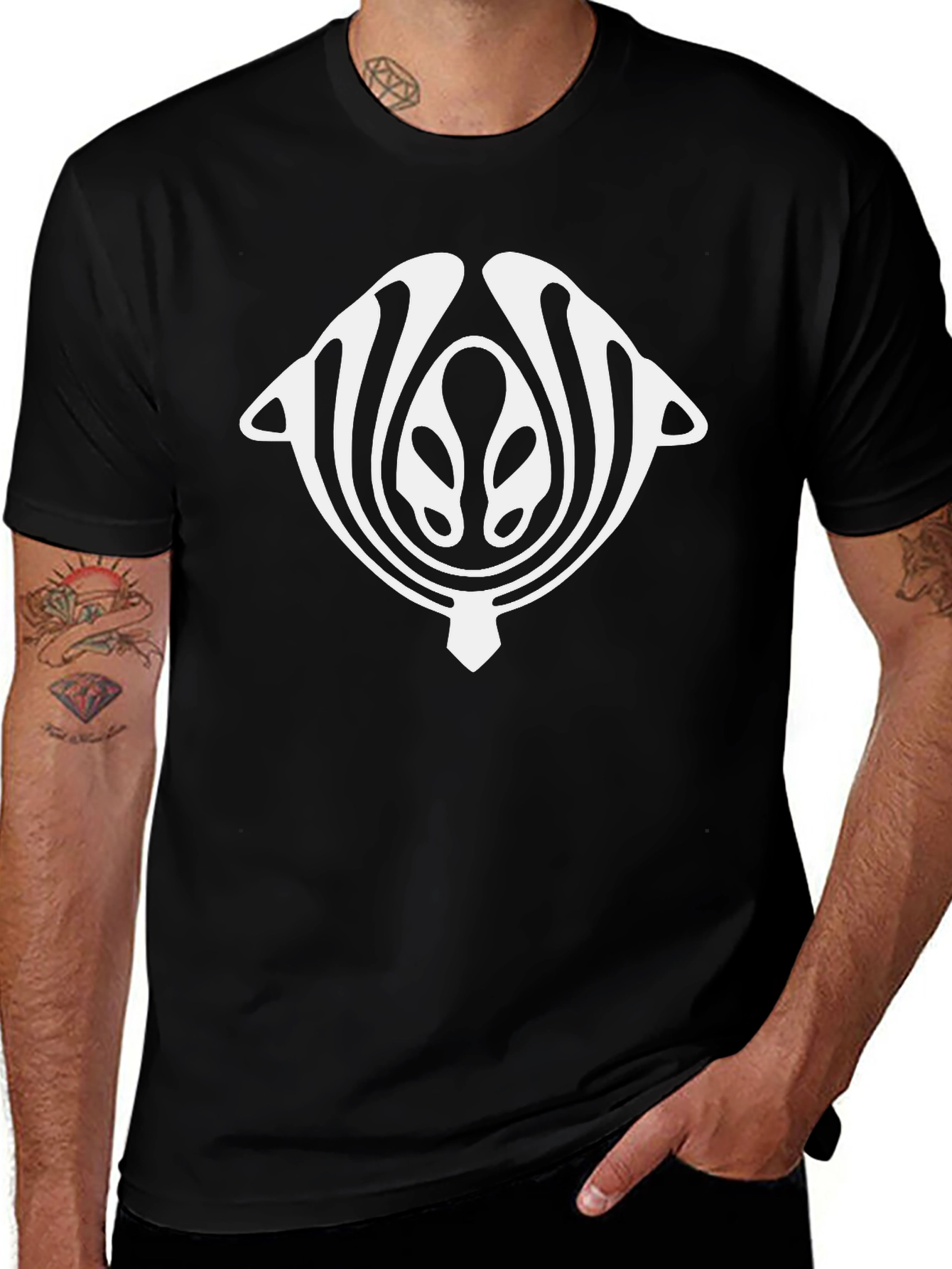 Abstract Design Black Cotton Graphic Tee