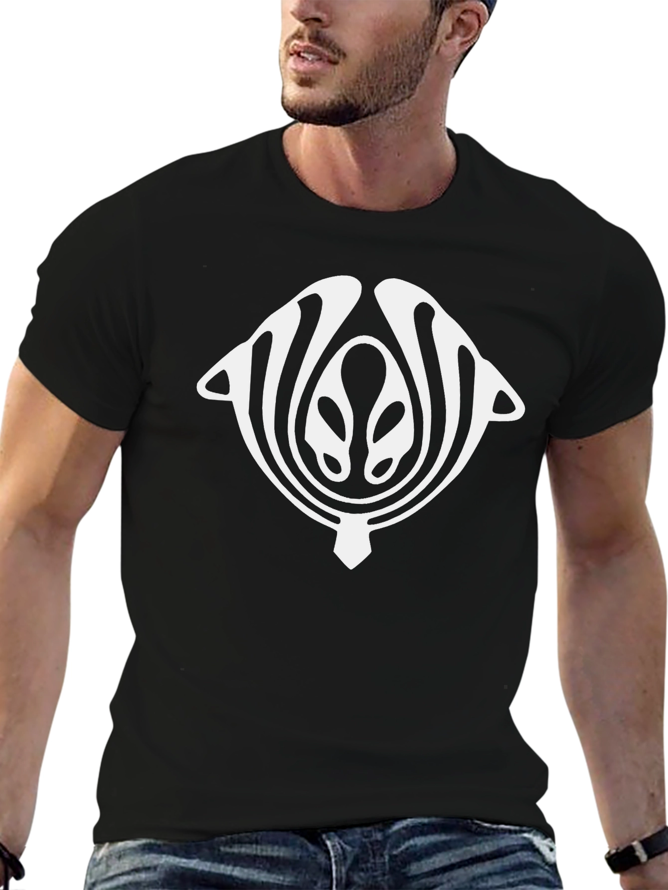 Abstract Design Black Cotton Graphic Tee