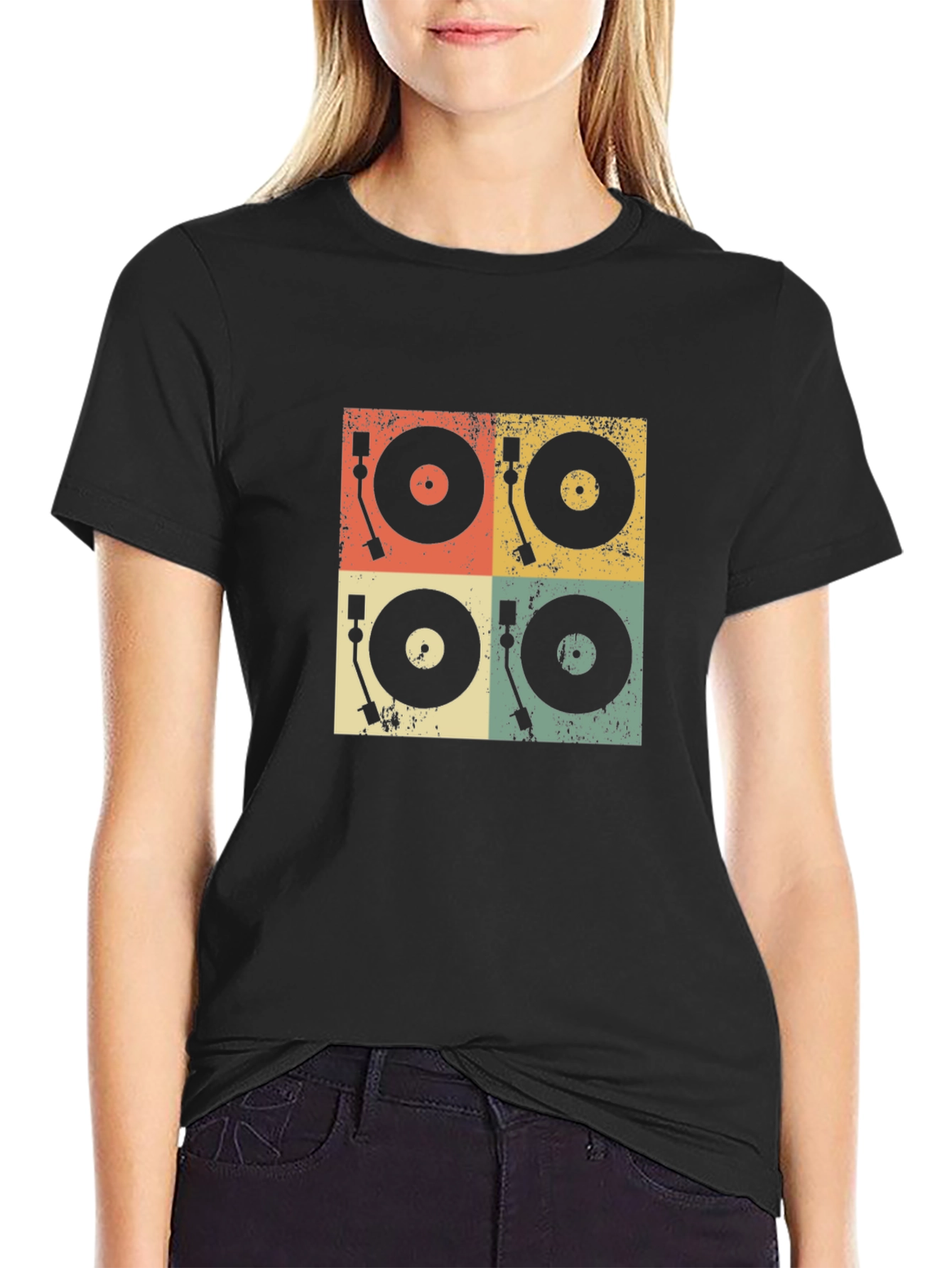 Retro Turntable Graphic Tee - Black