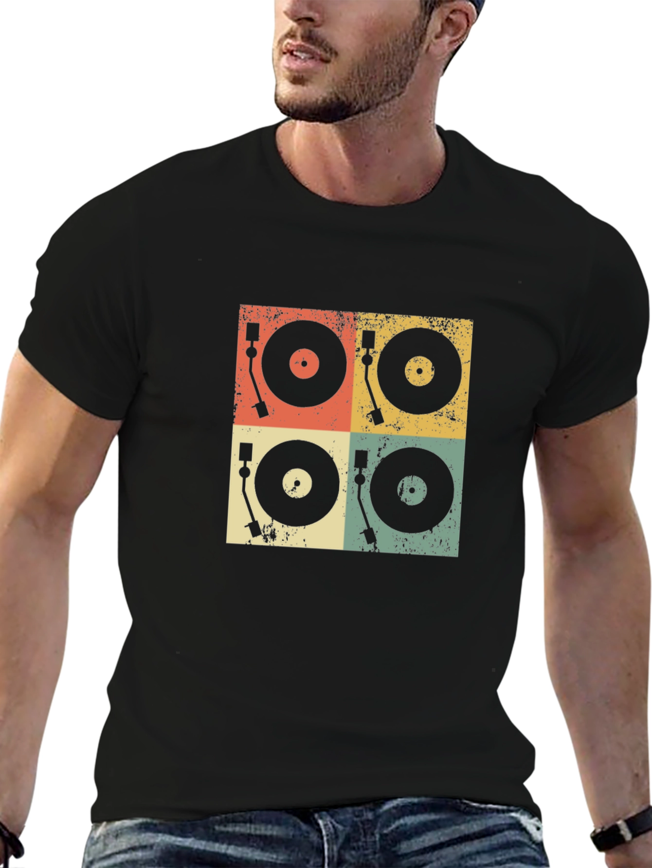 Retro Turntable Graphic Tee - Black