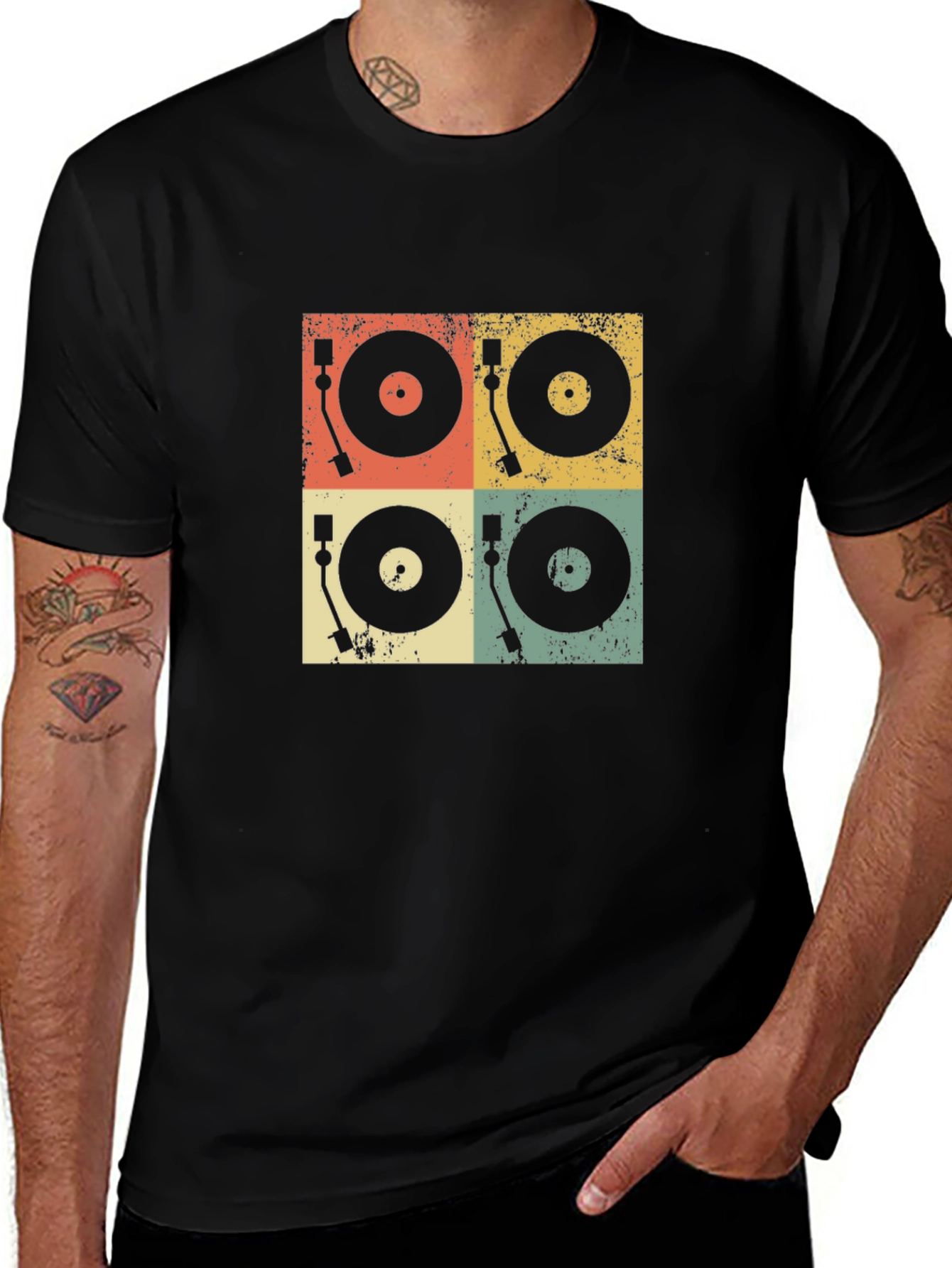 Retro Turntable Graphic Tee - Black