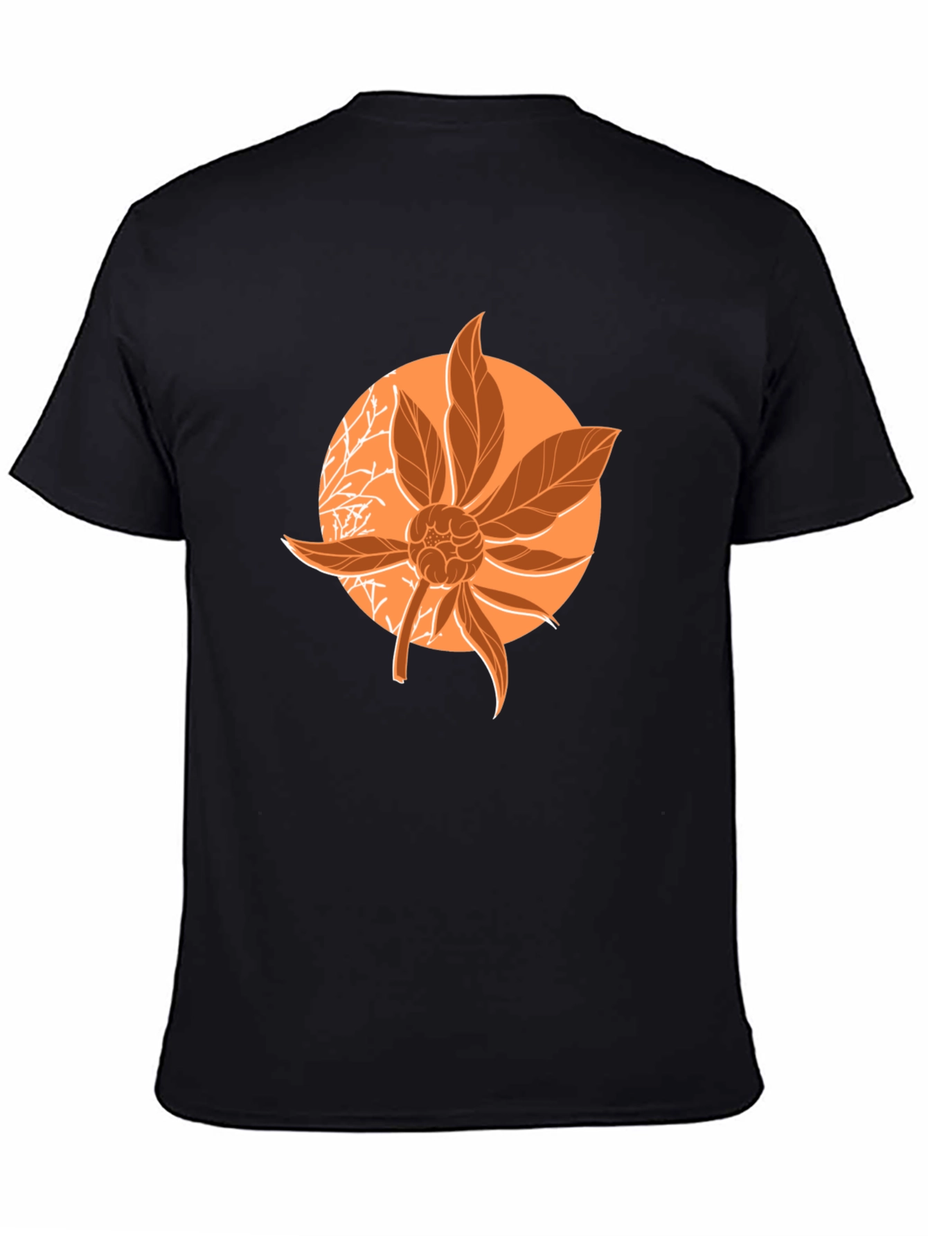 Orange Floral Graphic Print Black T-Shirt