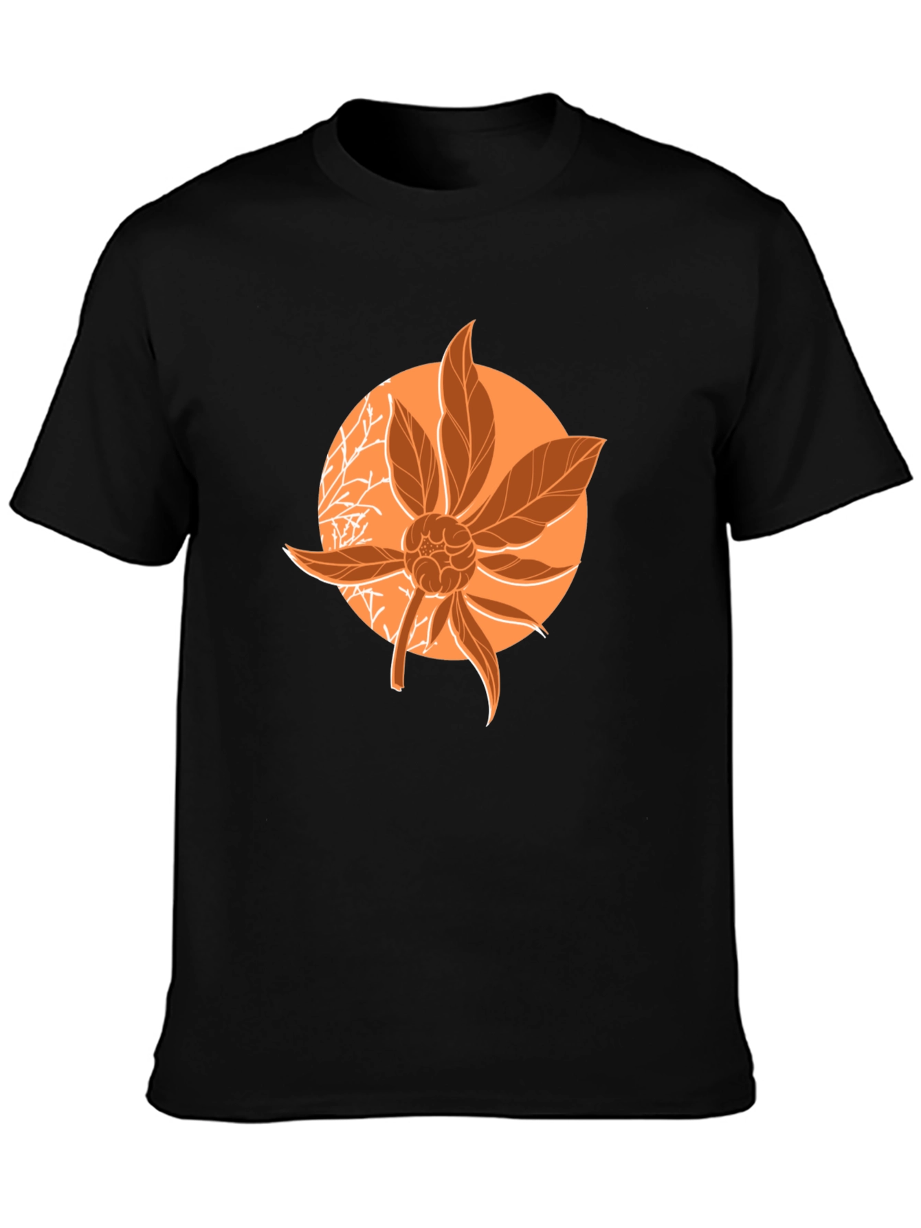 Orange Floral Graphic Print Black T-Shirt
