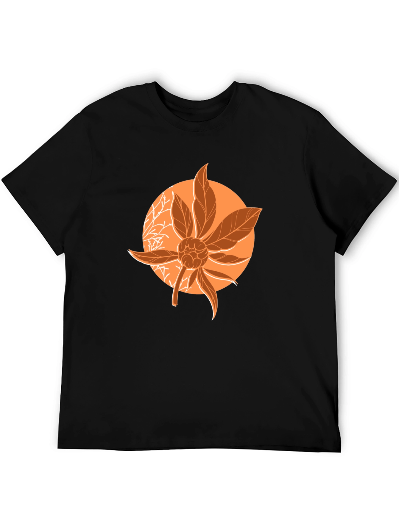 Orange Floral Graphic Print Black T-Shirt