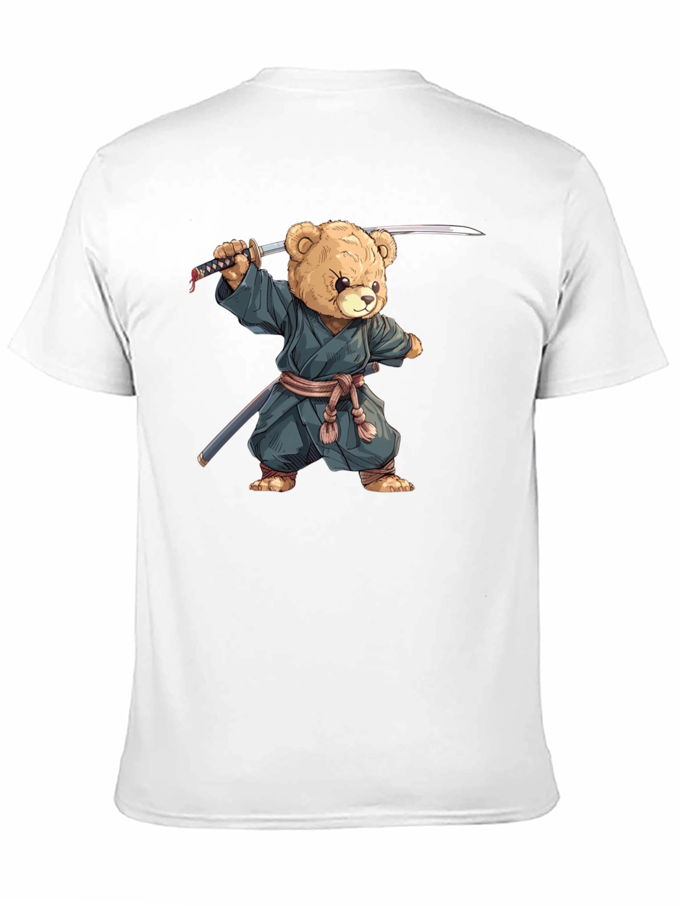 Samurai Teddy Bear Graphic Tee - Black Cotton T-Shirt