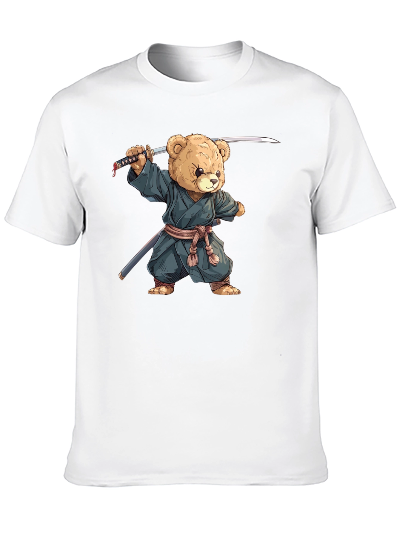 Samurai Teddy Bear Graphic Tee - Black Cotton T-Shirt