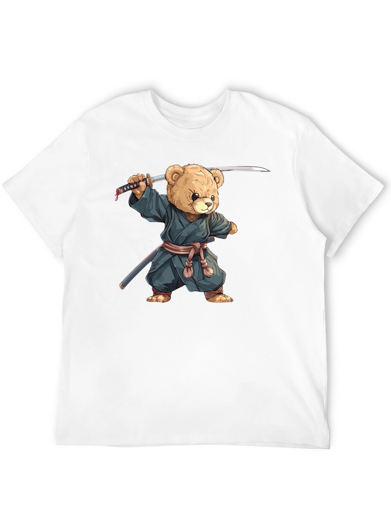 Samurai Teddy Bear Graphic Tee - Black Cotton T-Shirt