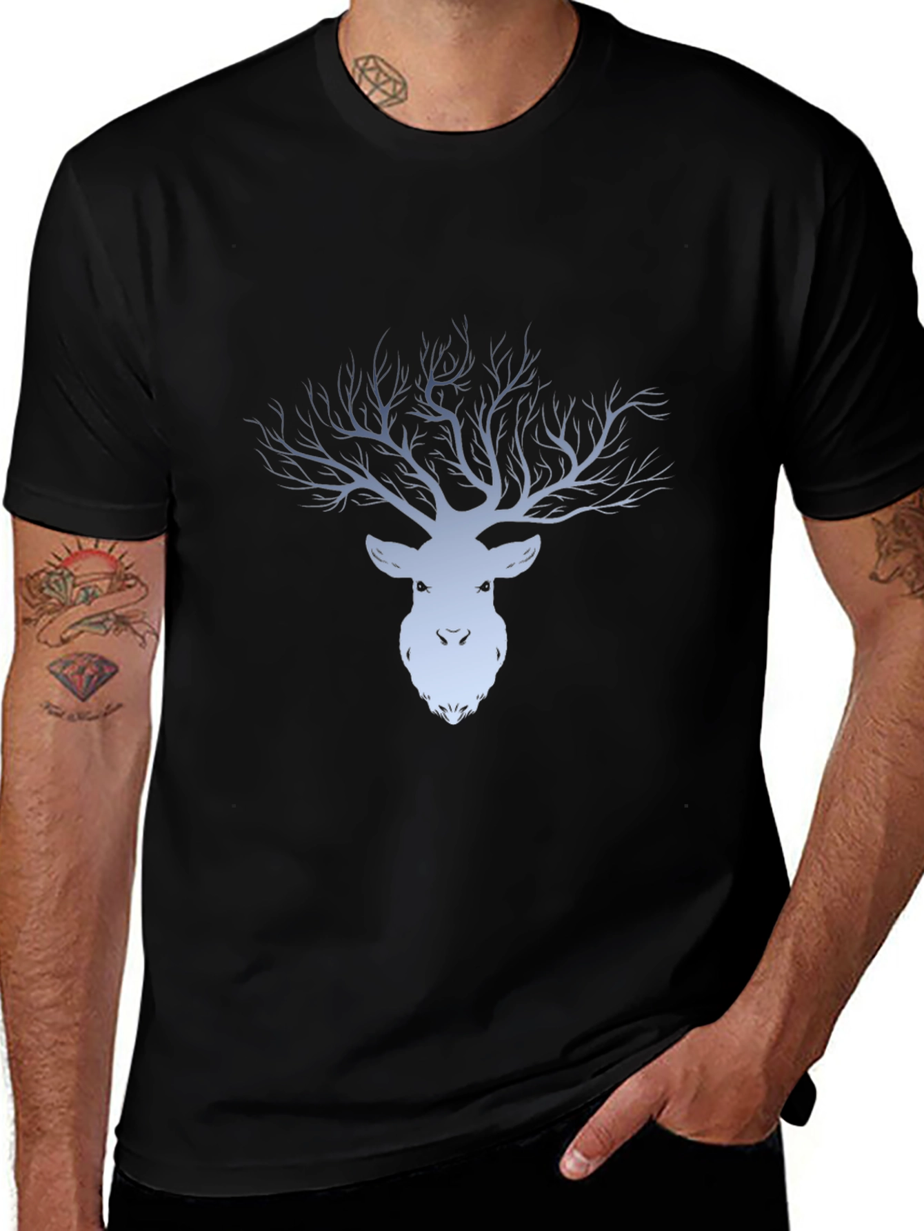 Mens Black Deer Tree Graphic Tee