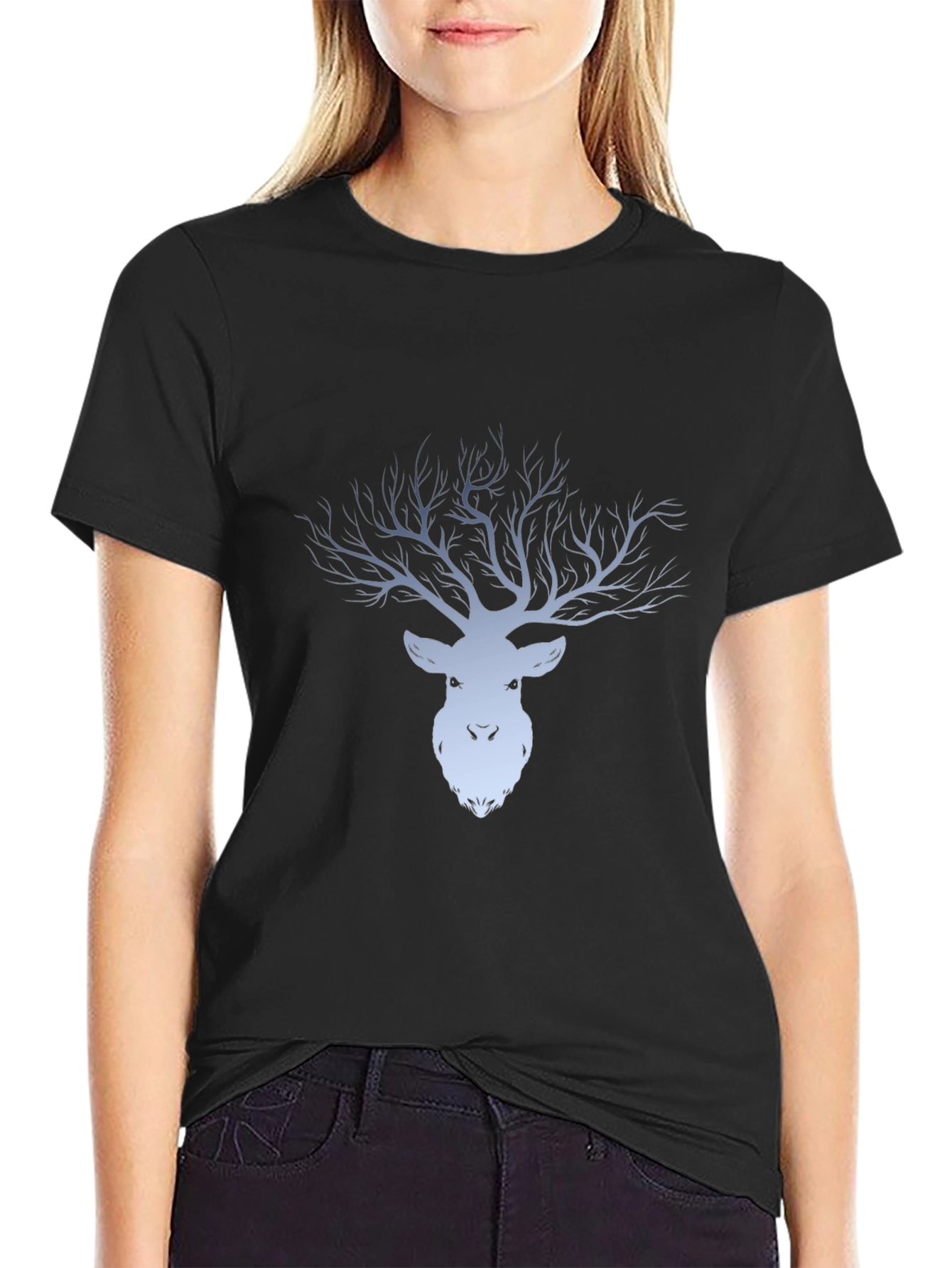 Mens Black Deer Tree Graphic Tee
