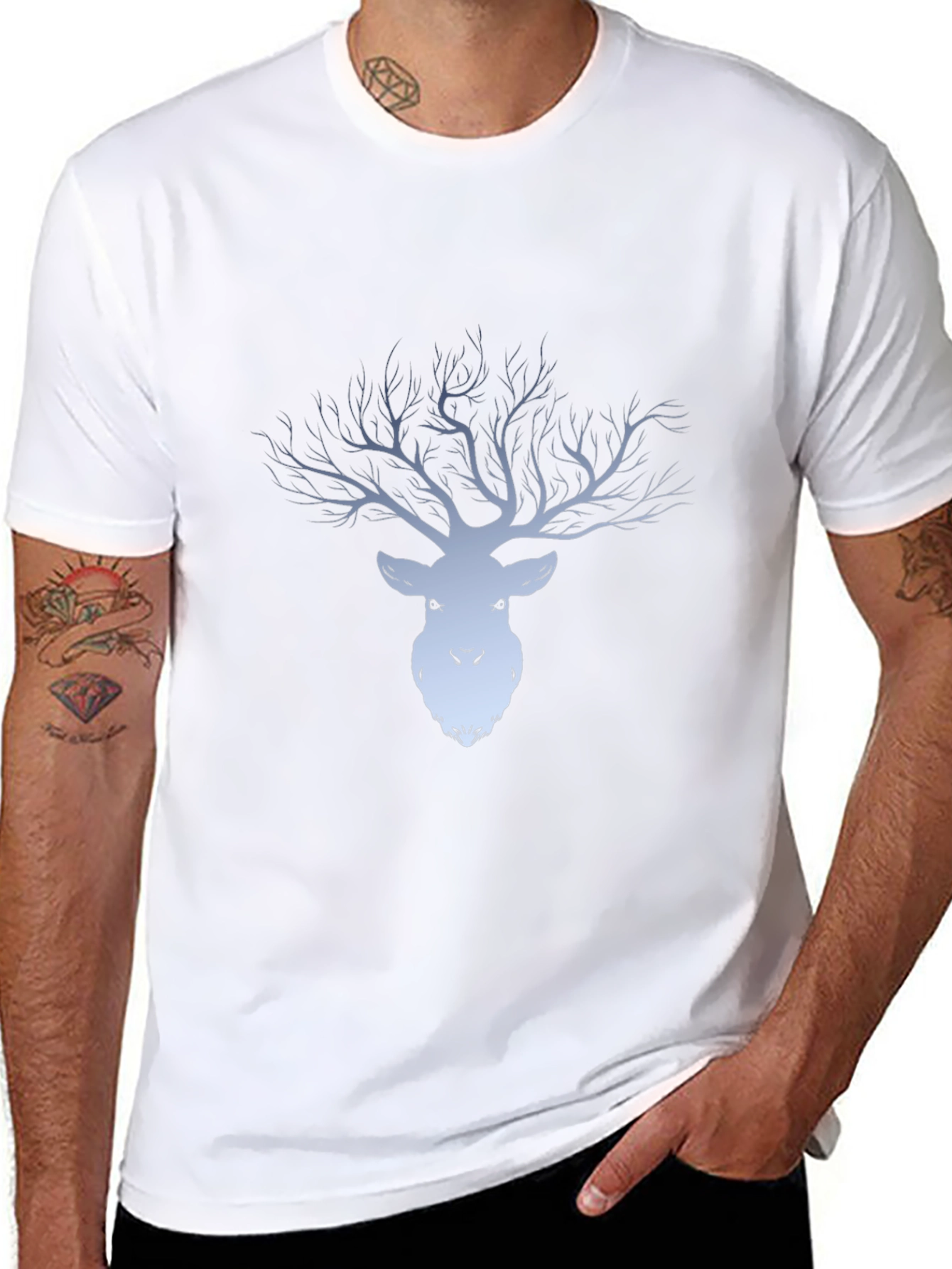 Mens Black Deer Tree Graphic Tee