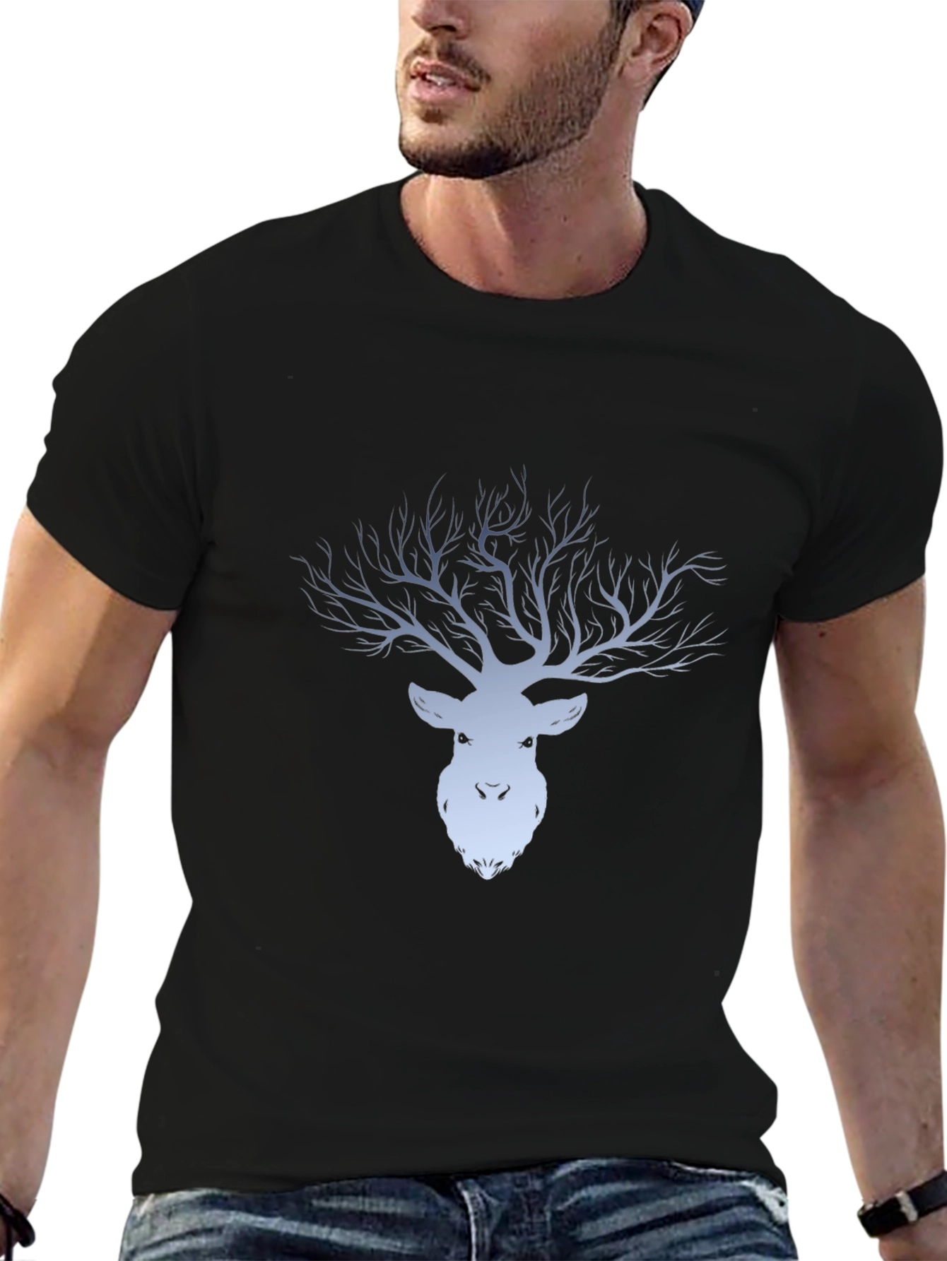 Mens Black Deer Tree Graphic Tee