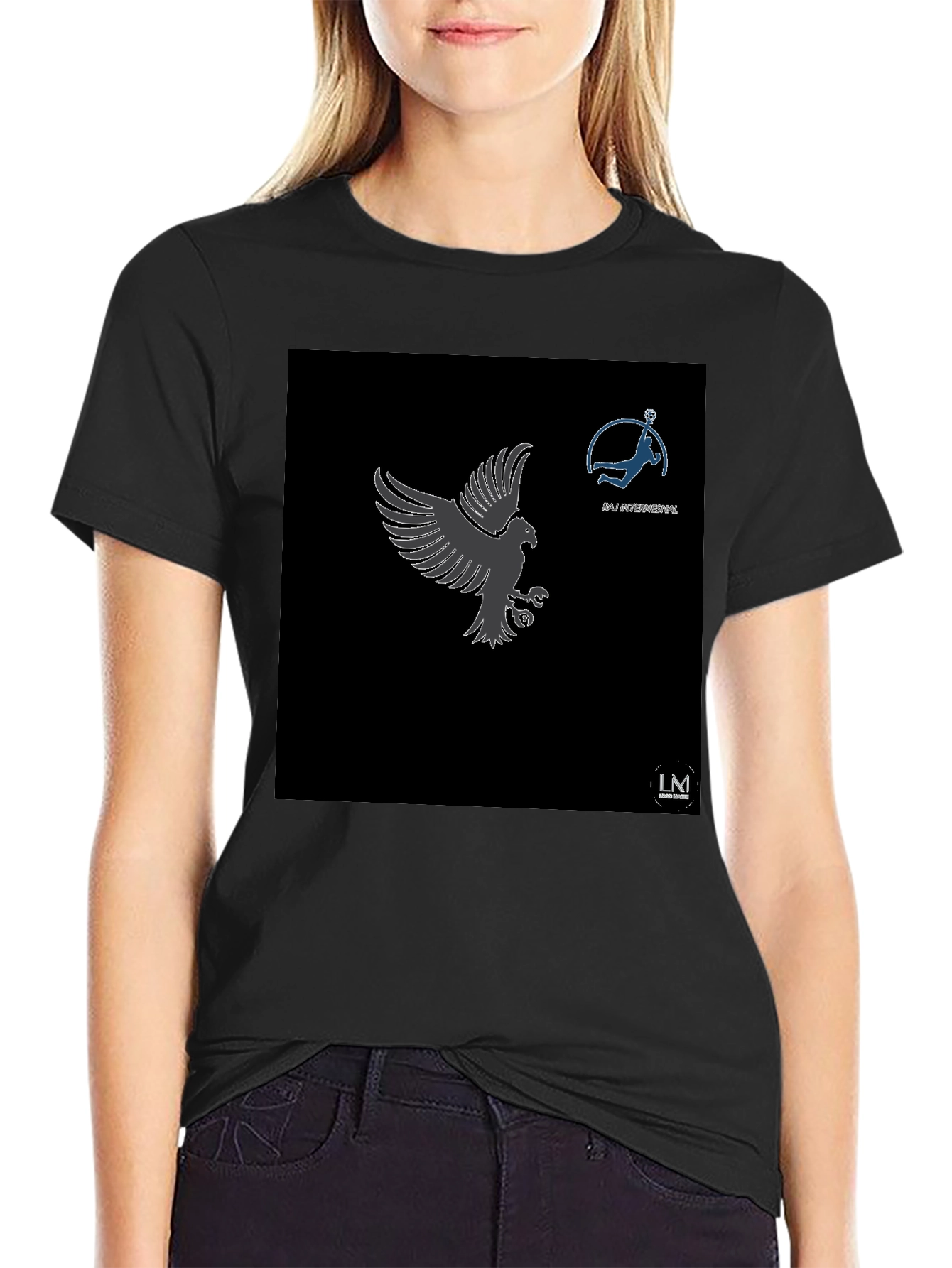 Mens Black Graphic Tee - Eagle & Volleyball Design