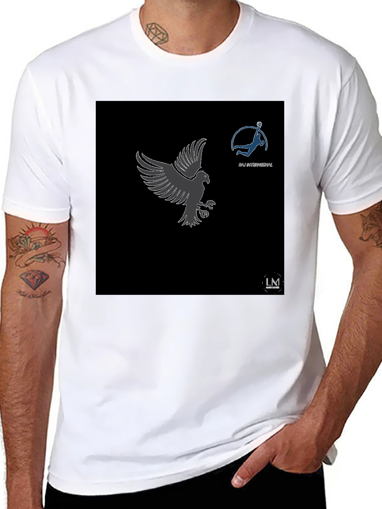 Mens Black Graphic Tee - Eagle & Volleyball Design