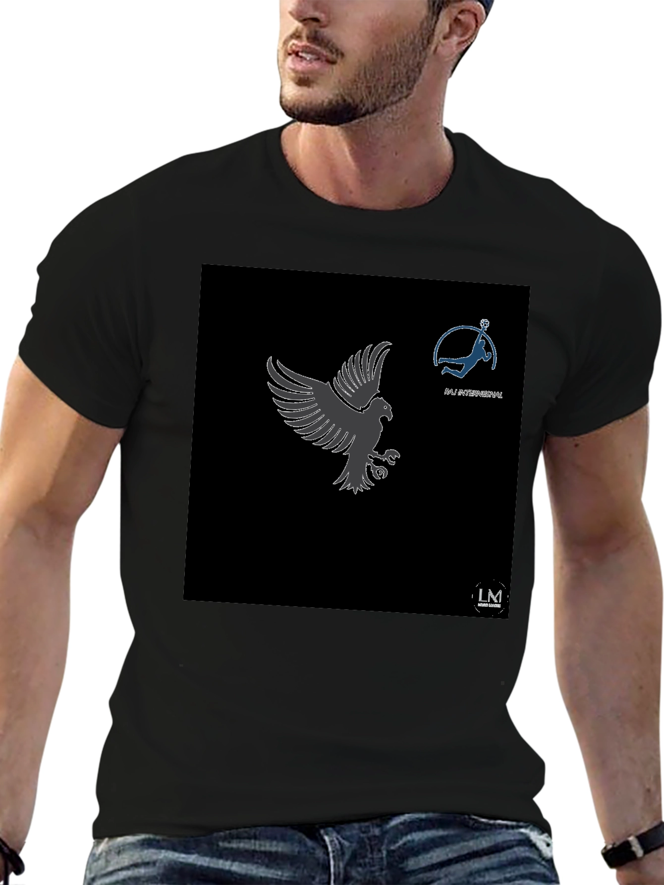 Mens Black Graphic Tee - Eagle & Volleyball Design