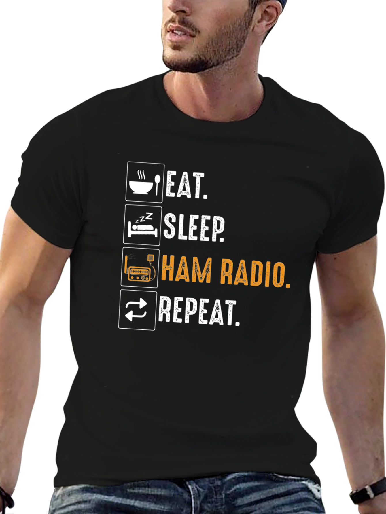 Eat Sleep Ham Radio Repeat T-Shirt - Black