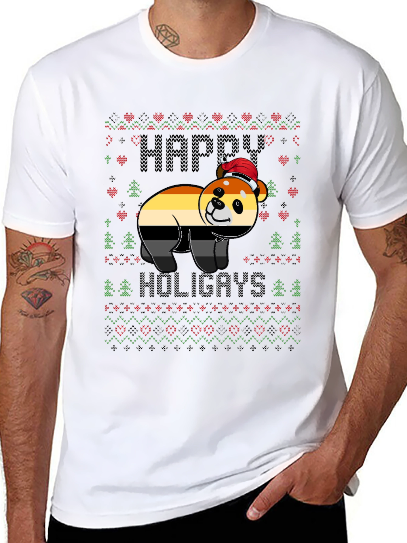 Happy Holigays Bear Pride Ugly Christmas T-Shirt