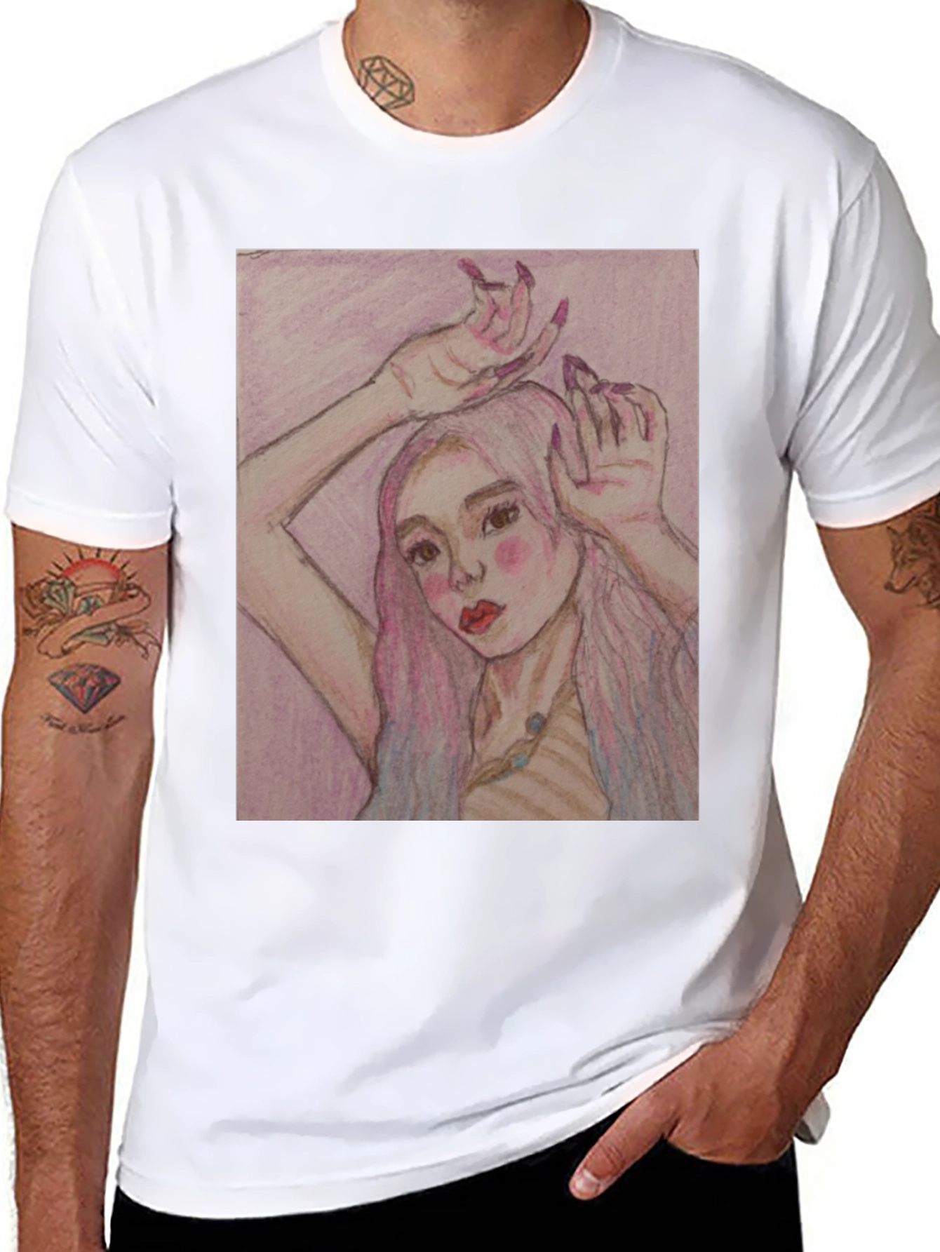 Artistic Woman Graphic Print Black T-Shirt