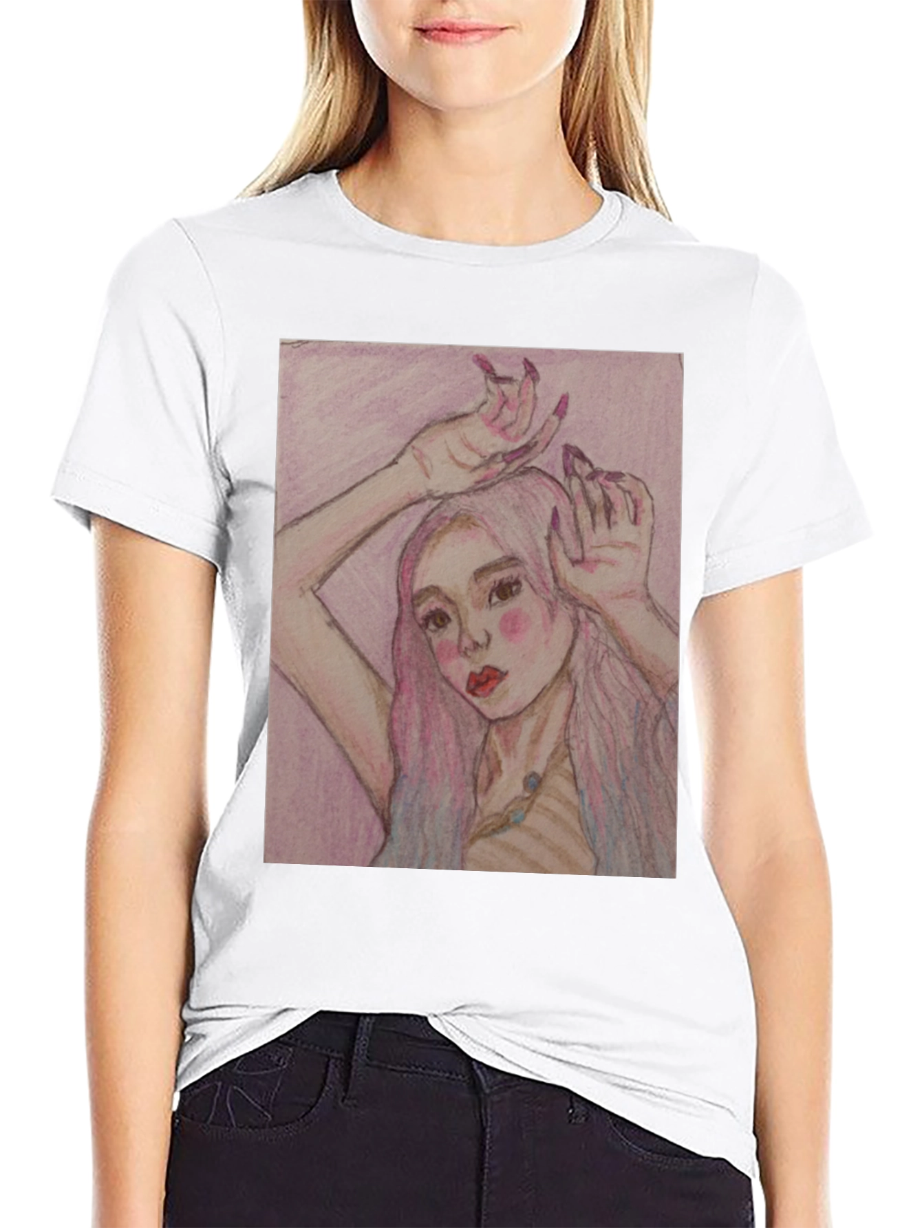 Artistic Woman Graphic Print Black T-Shirt