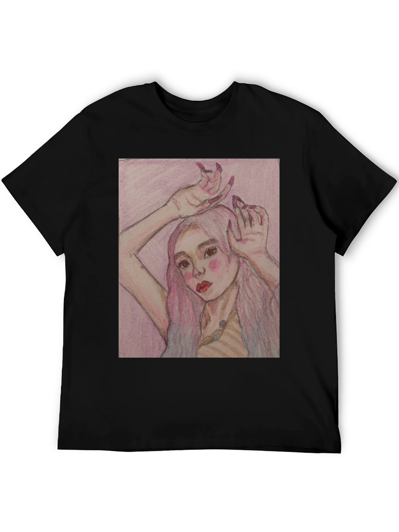 Artistic Woman Graphic Print Black T-Shirt