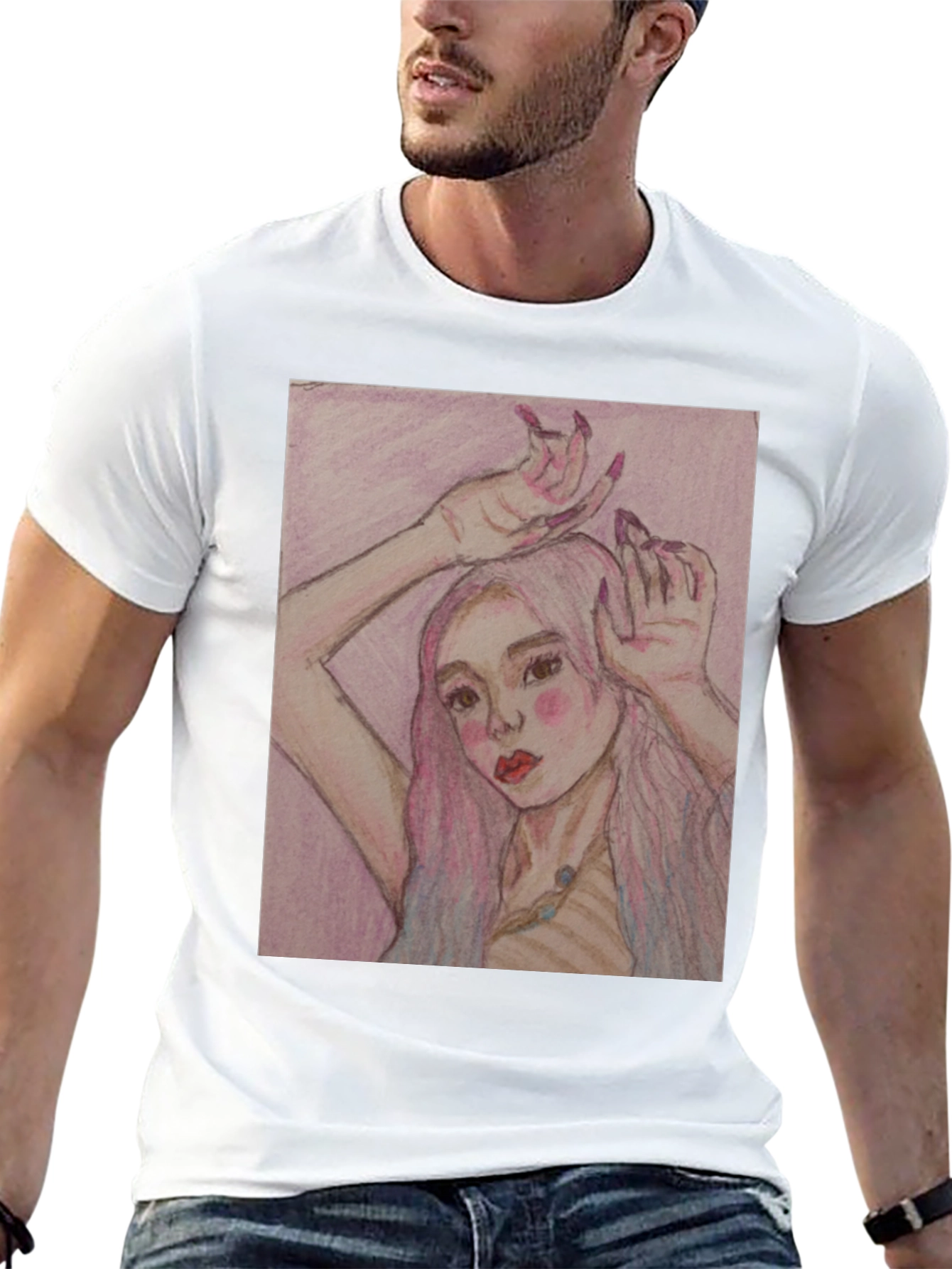 Artistic Woman Graphic Print Black T-Shirt