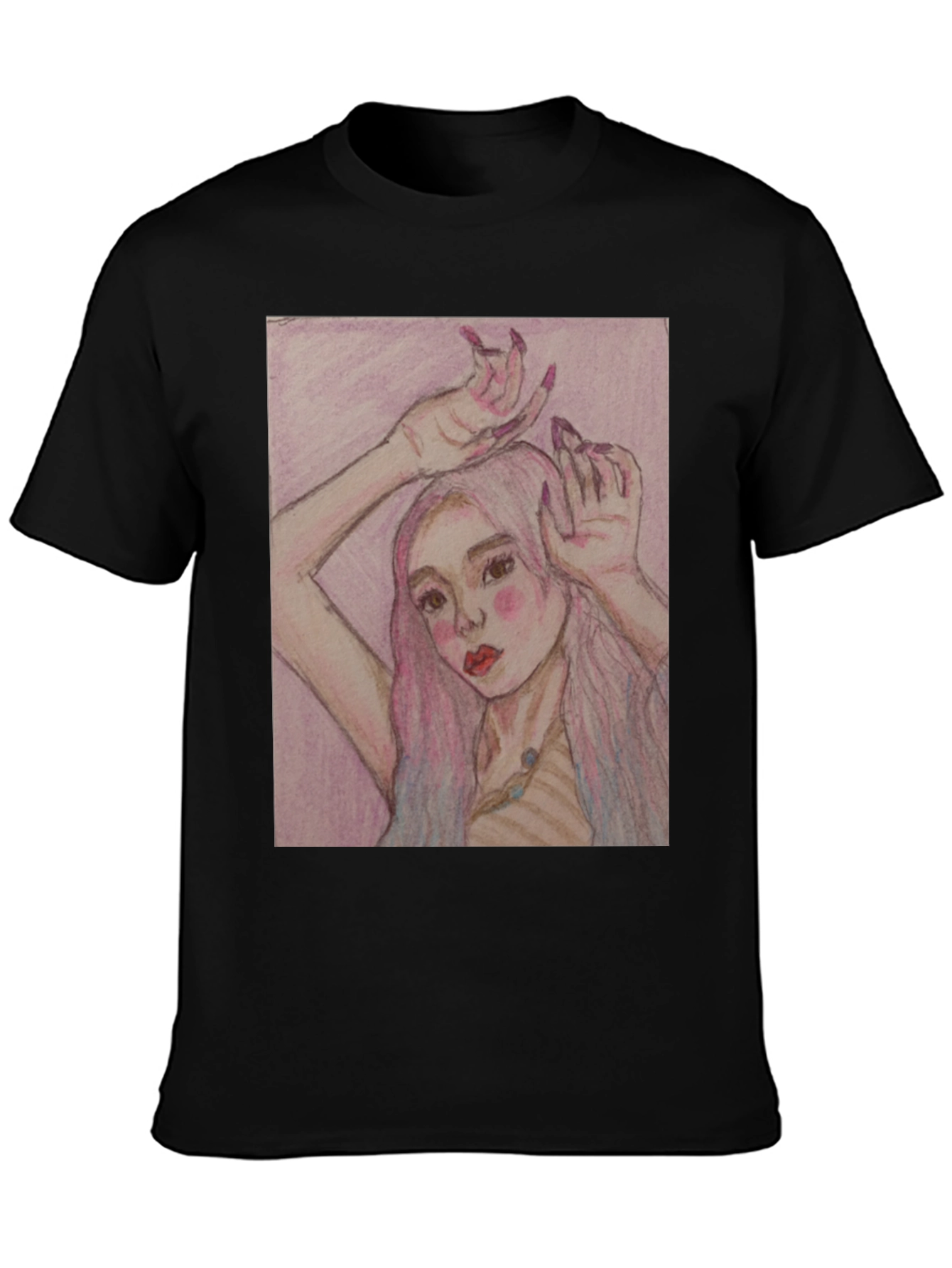 Artistic Woman Graphic Print Black T-Shirt
