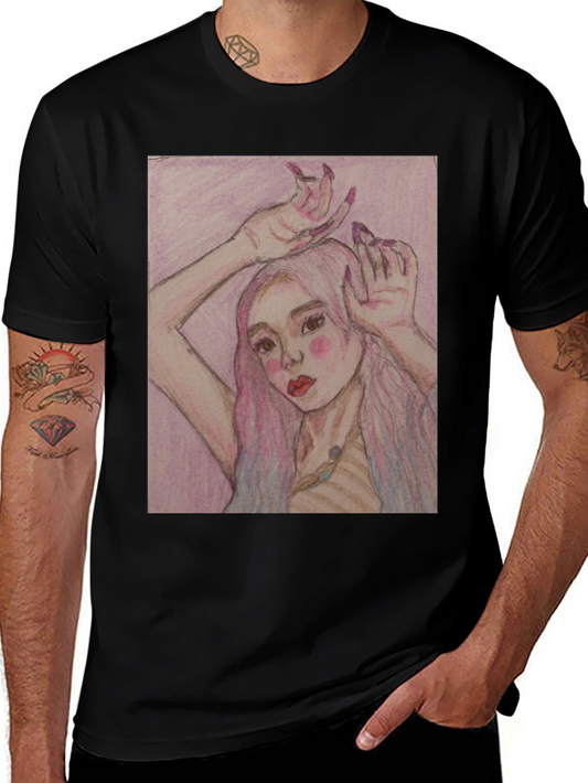 Artistic Woman Graphic Print Black T-Shirt