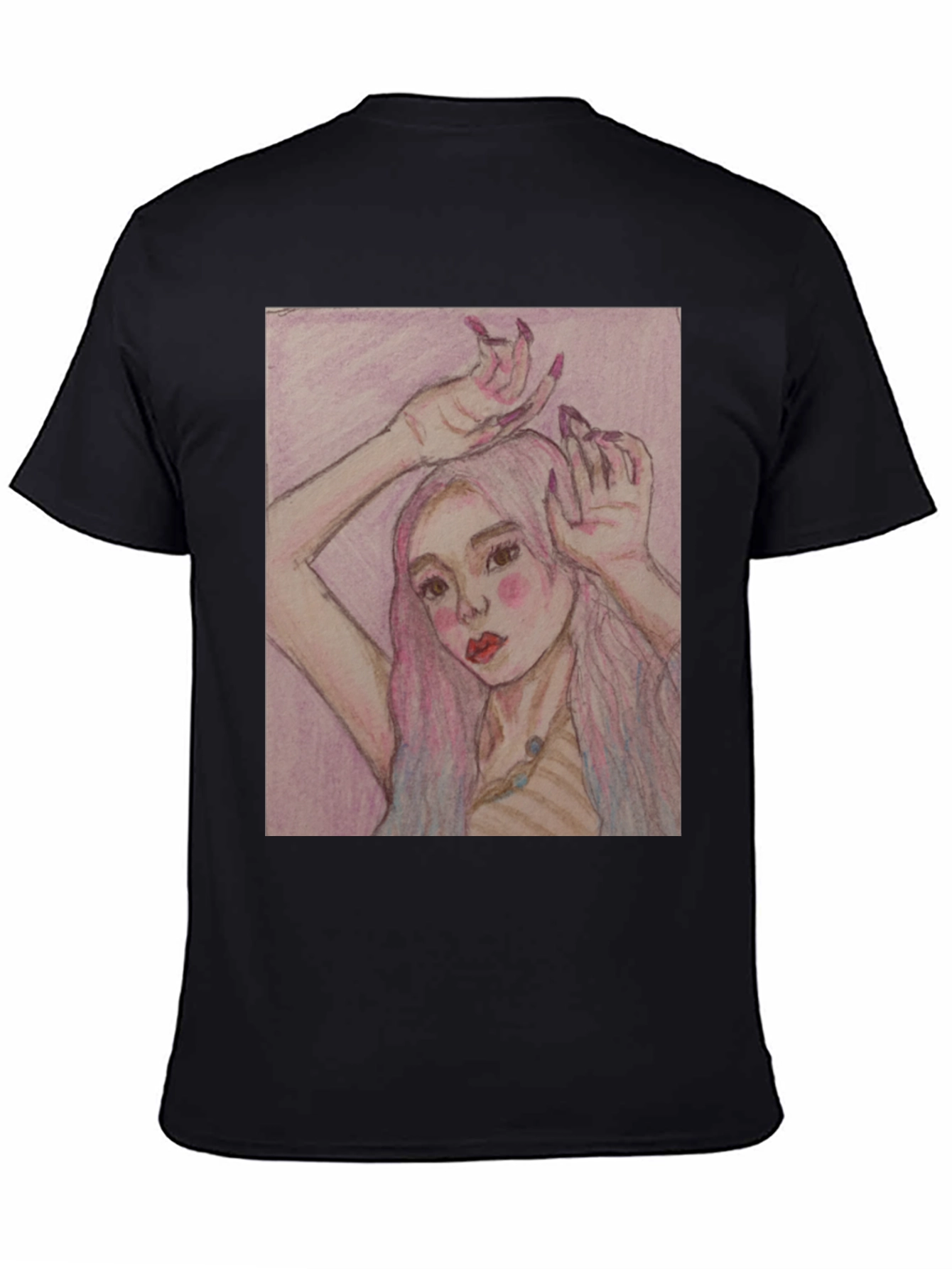 Artistic Woman Graphic Print Black T-Shirt