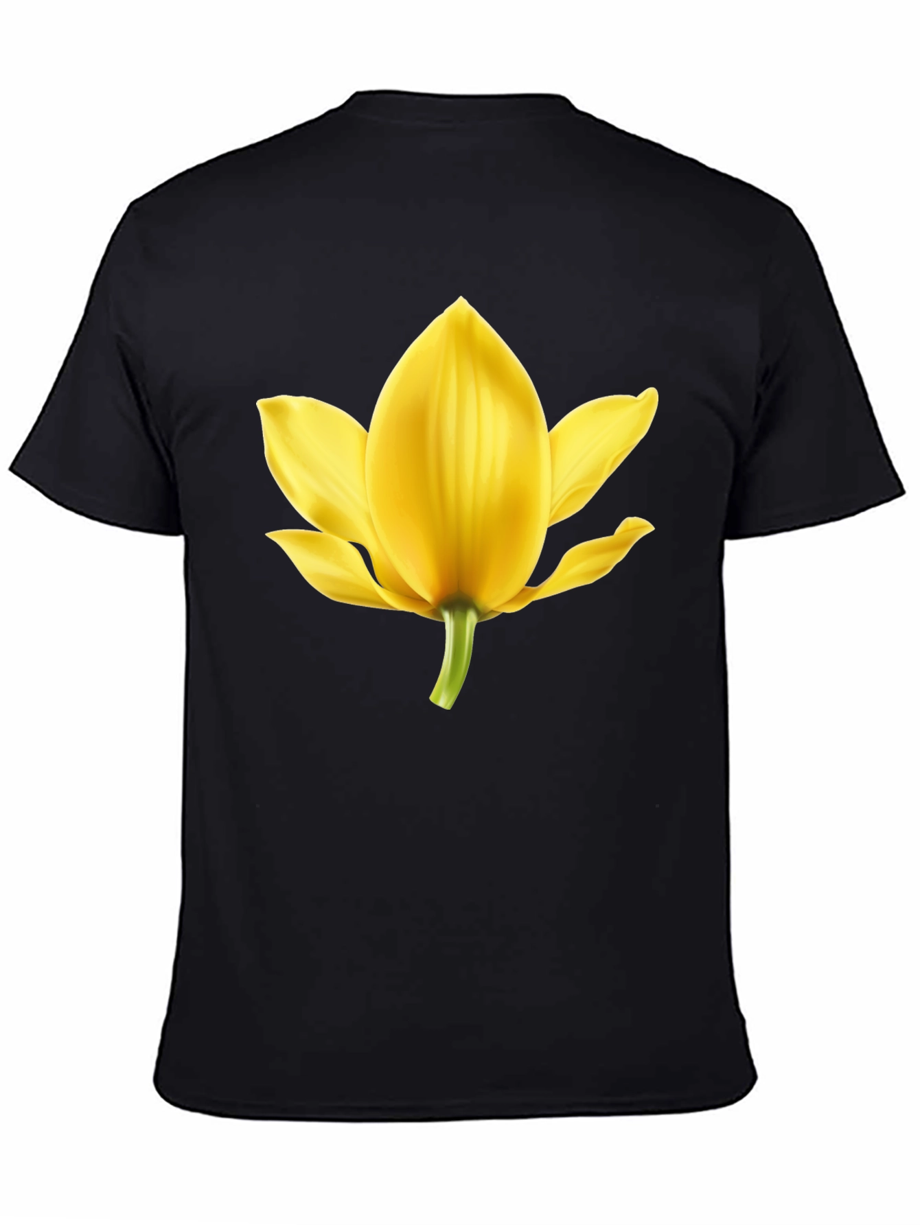Black T-Shirt with Yellow Flower Graphic