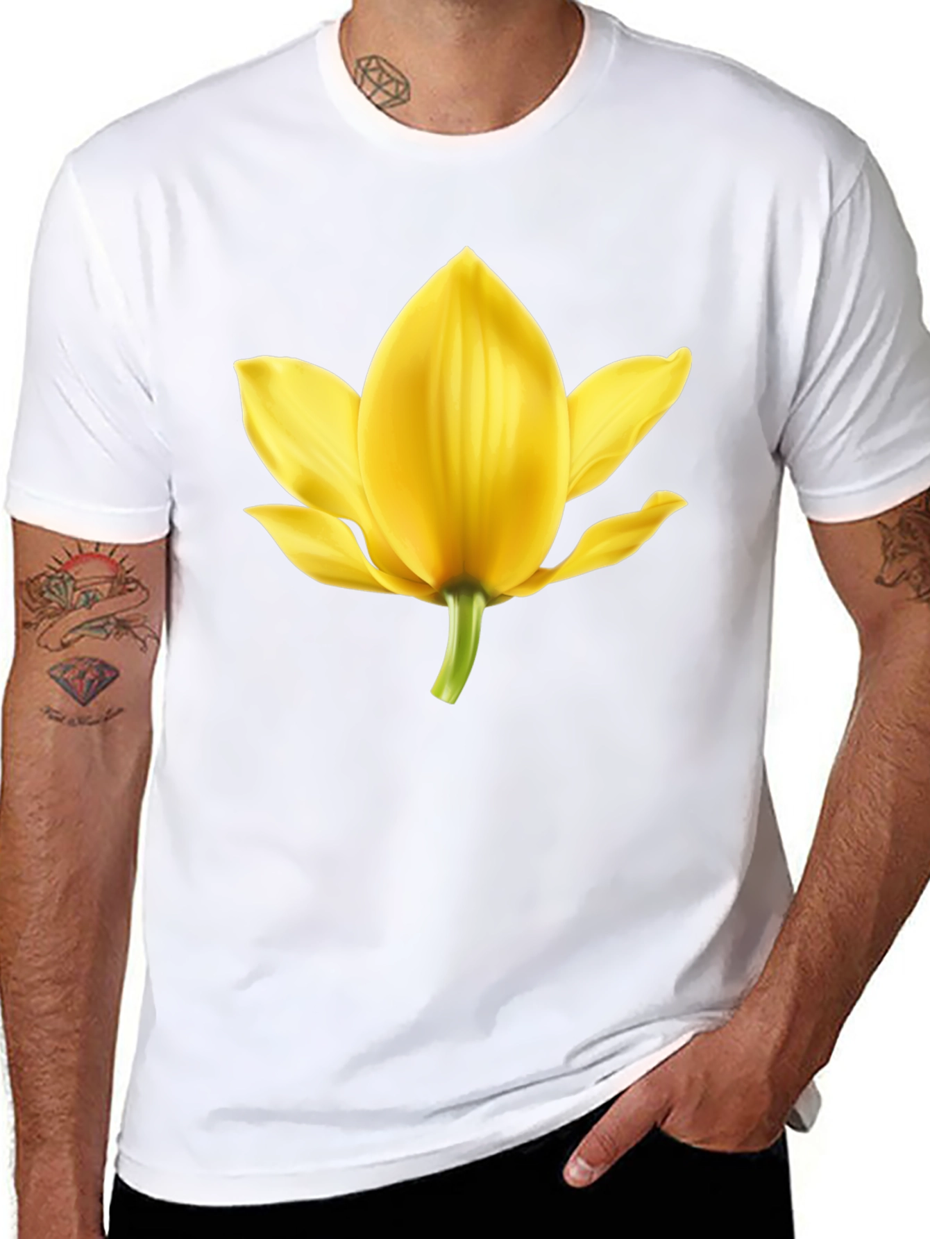 Black T-Shirt with Yellow Flower Graphic