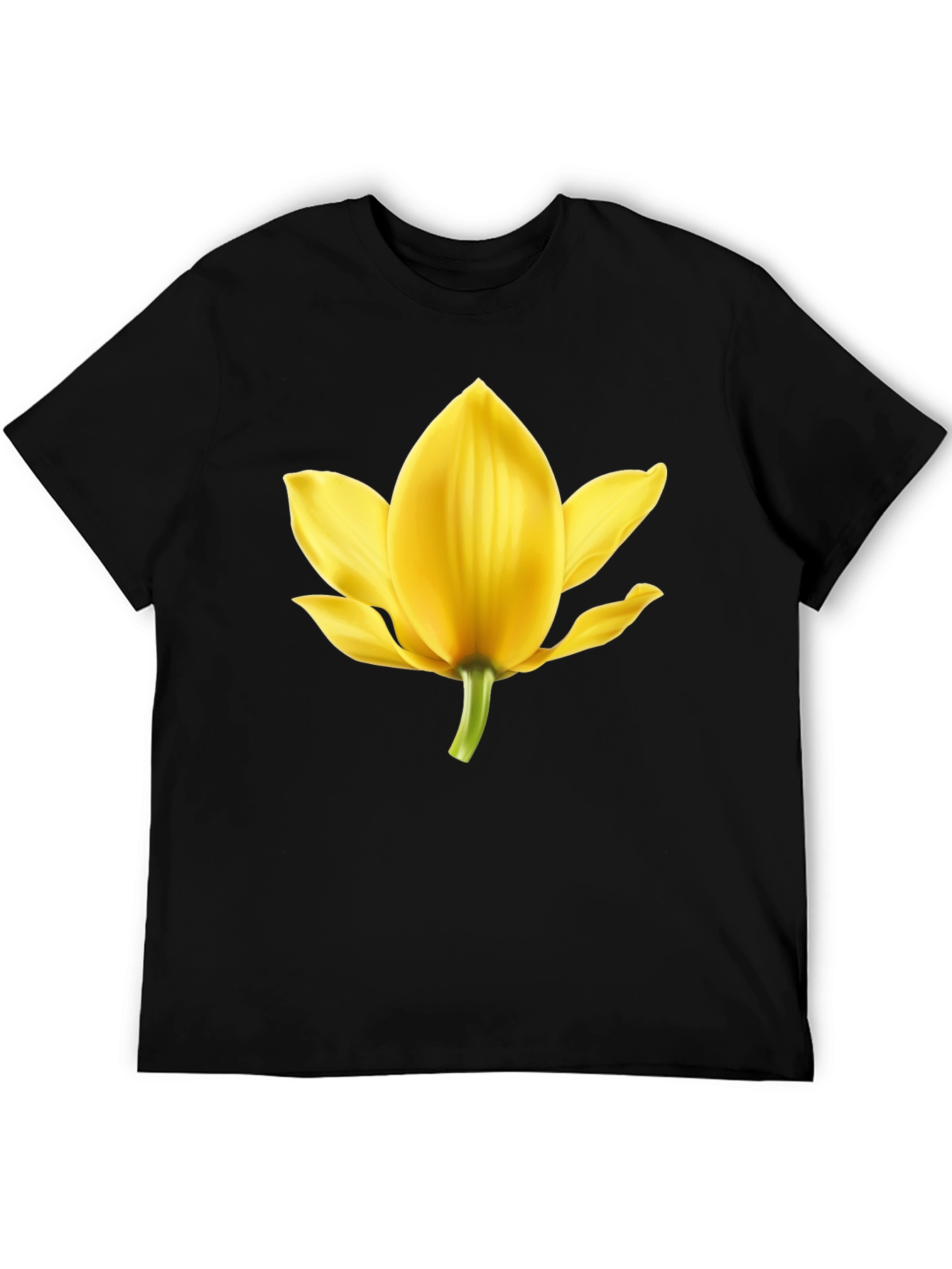 Black T-Shirt with Yellow Flower Graphic