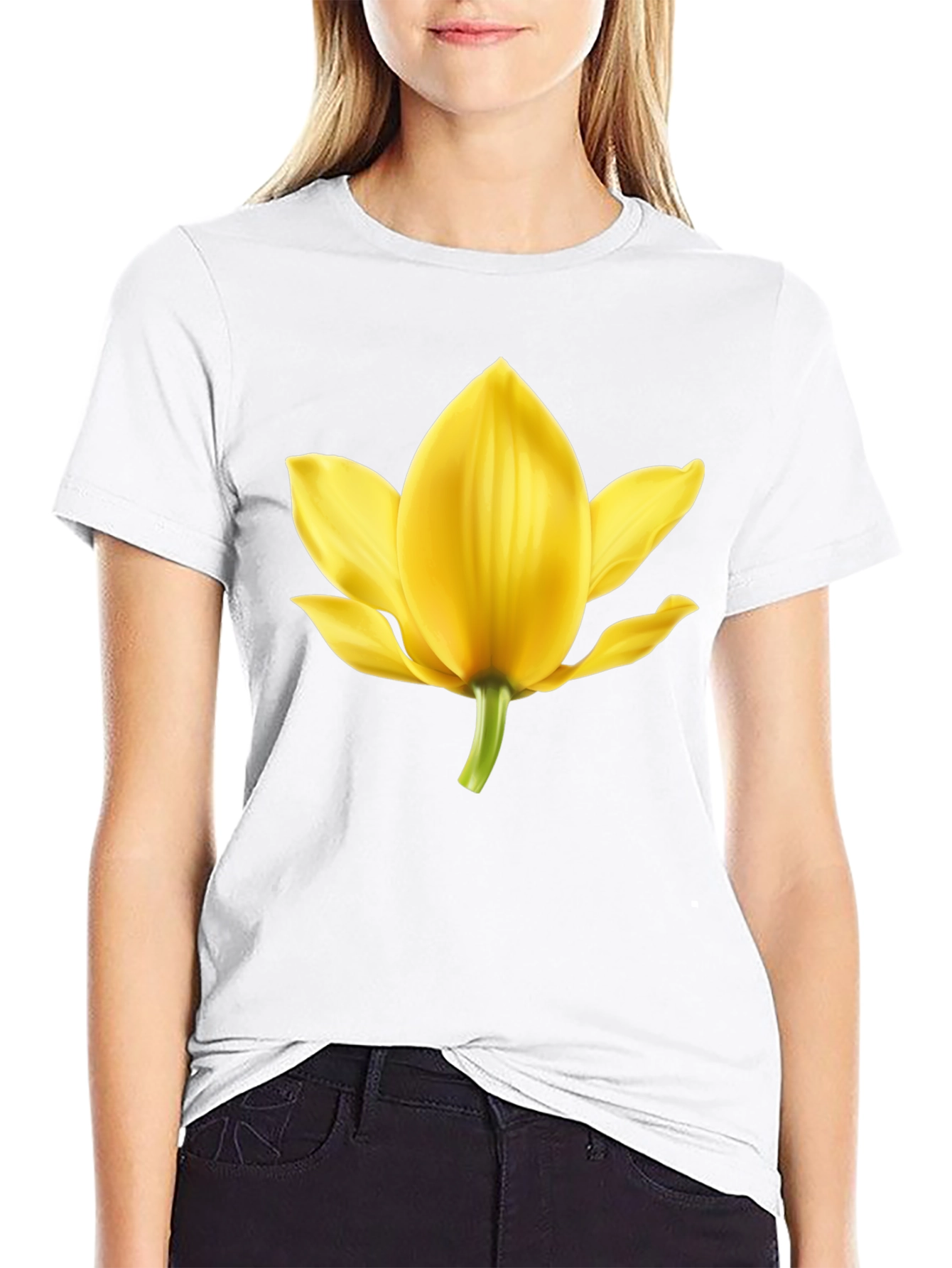 Black T-Shirt with Yellow Flower Graphic