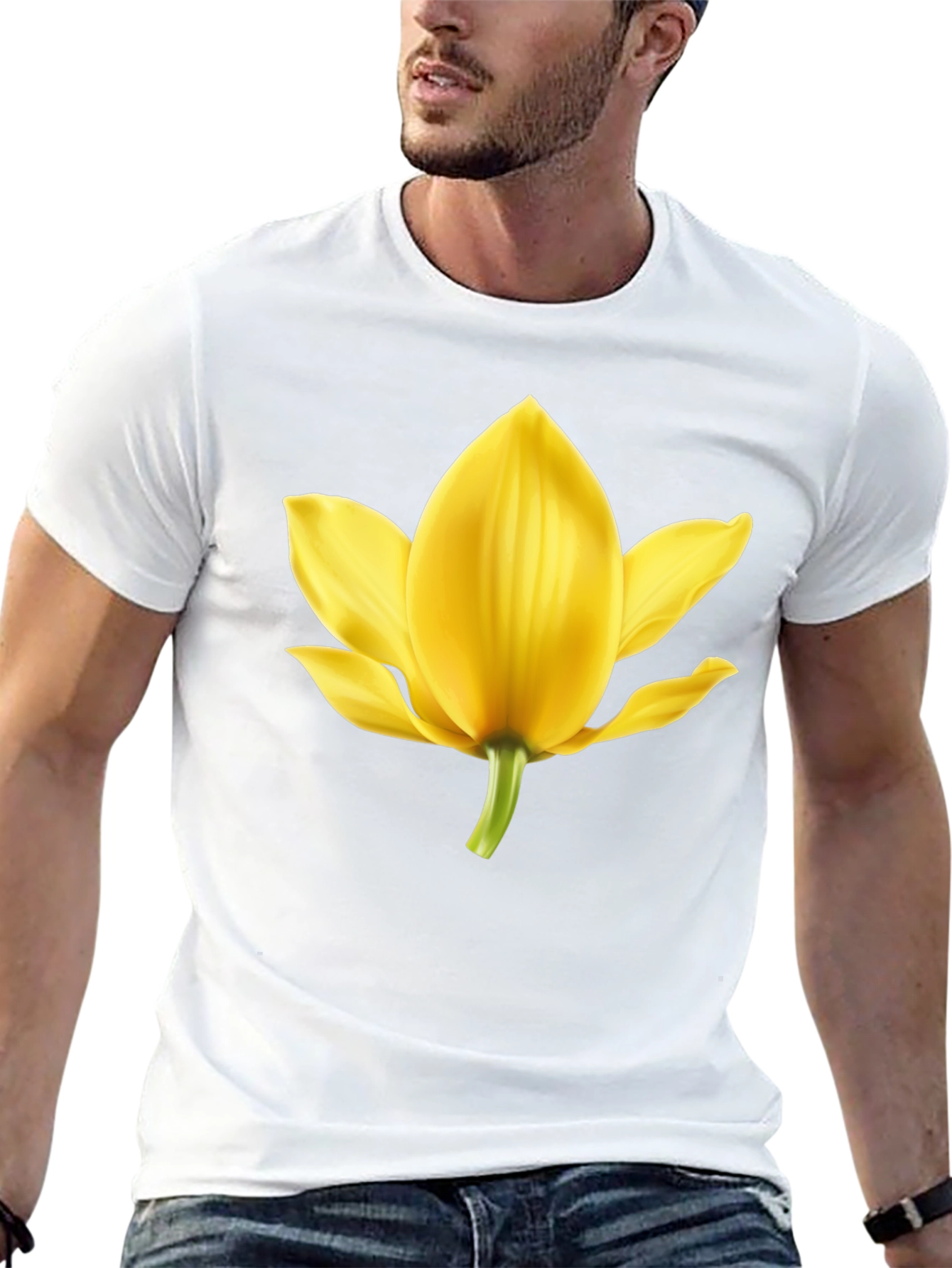 Black T-Shirt with Yellow Flower Graphic