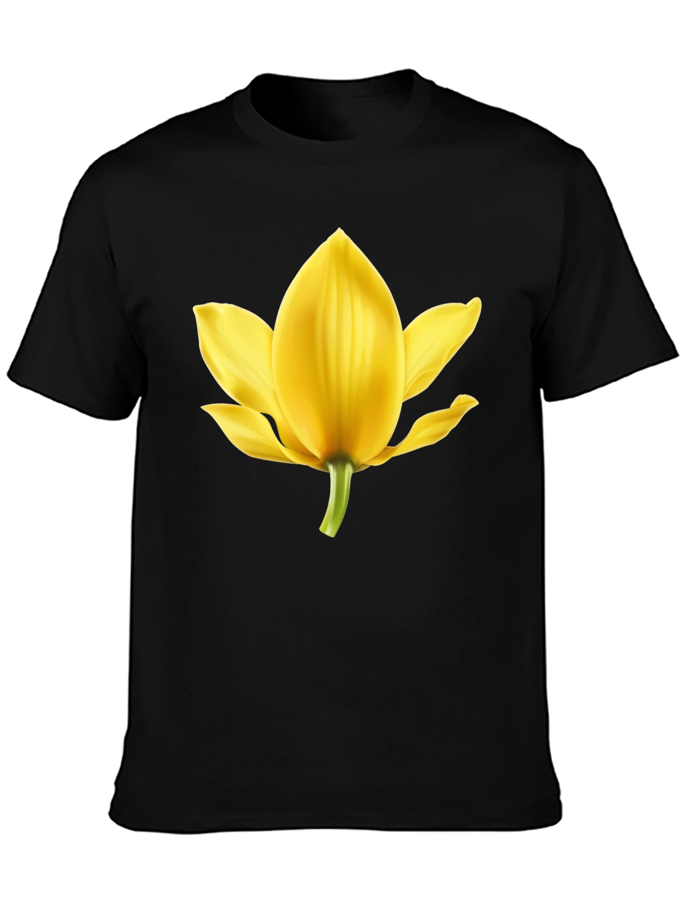 Black T-Shirt with Yellow Flower Graphic