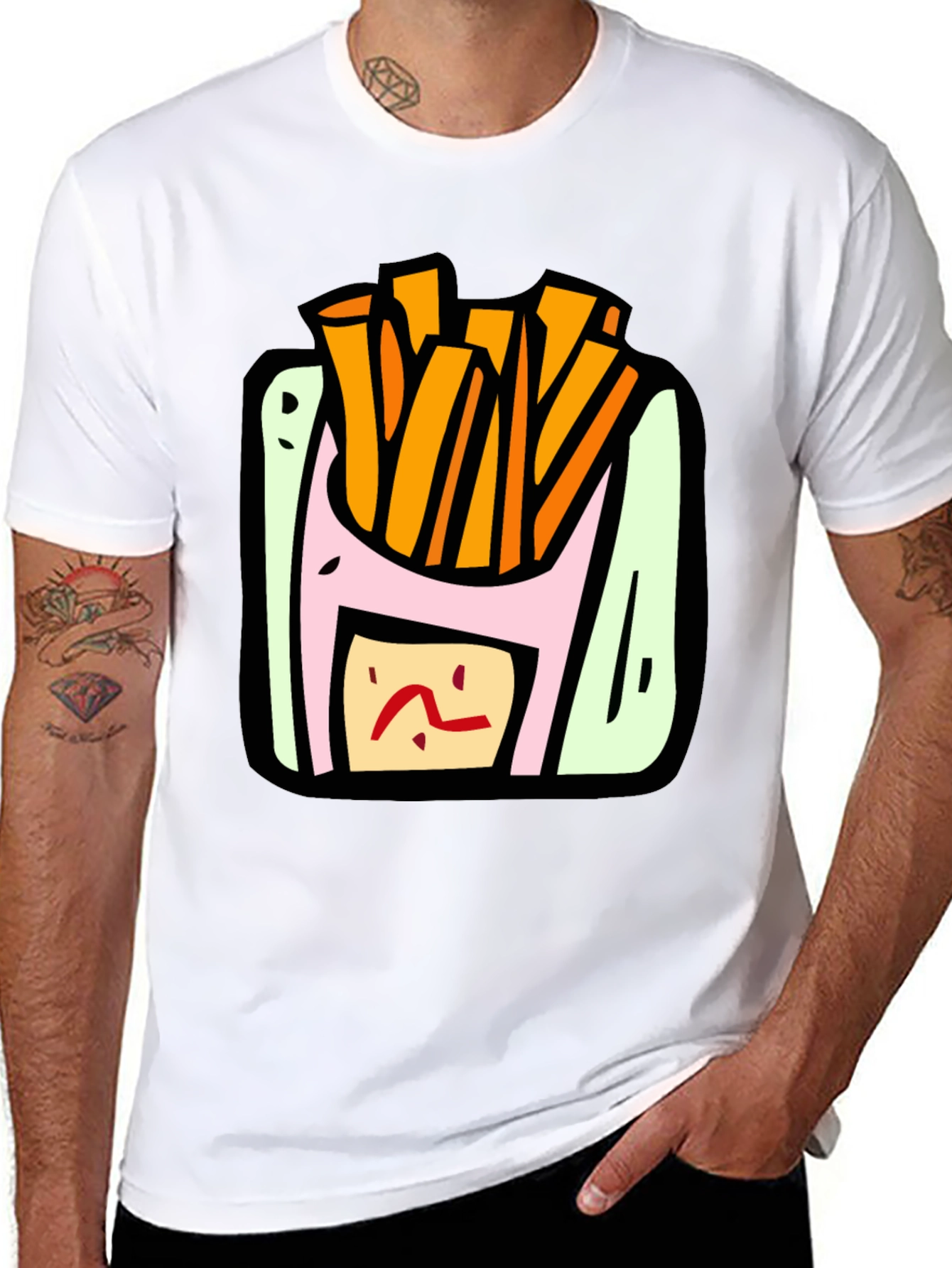 Cartoon Fries Graphic Black T-Shirt