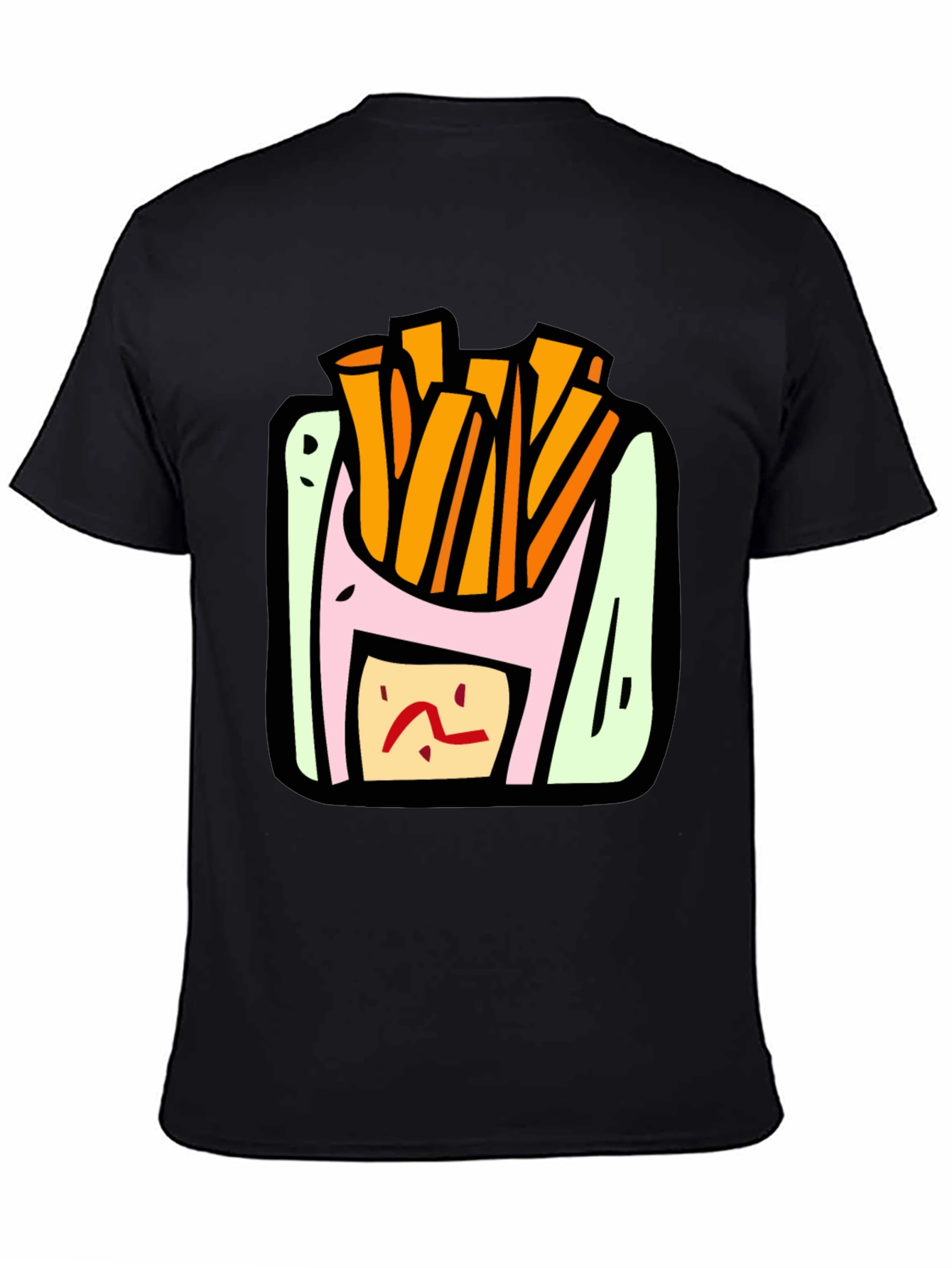 Cartoon Fries Graphic Black T-Shirt