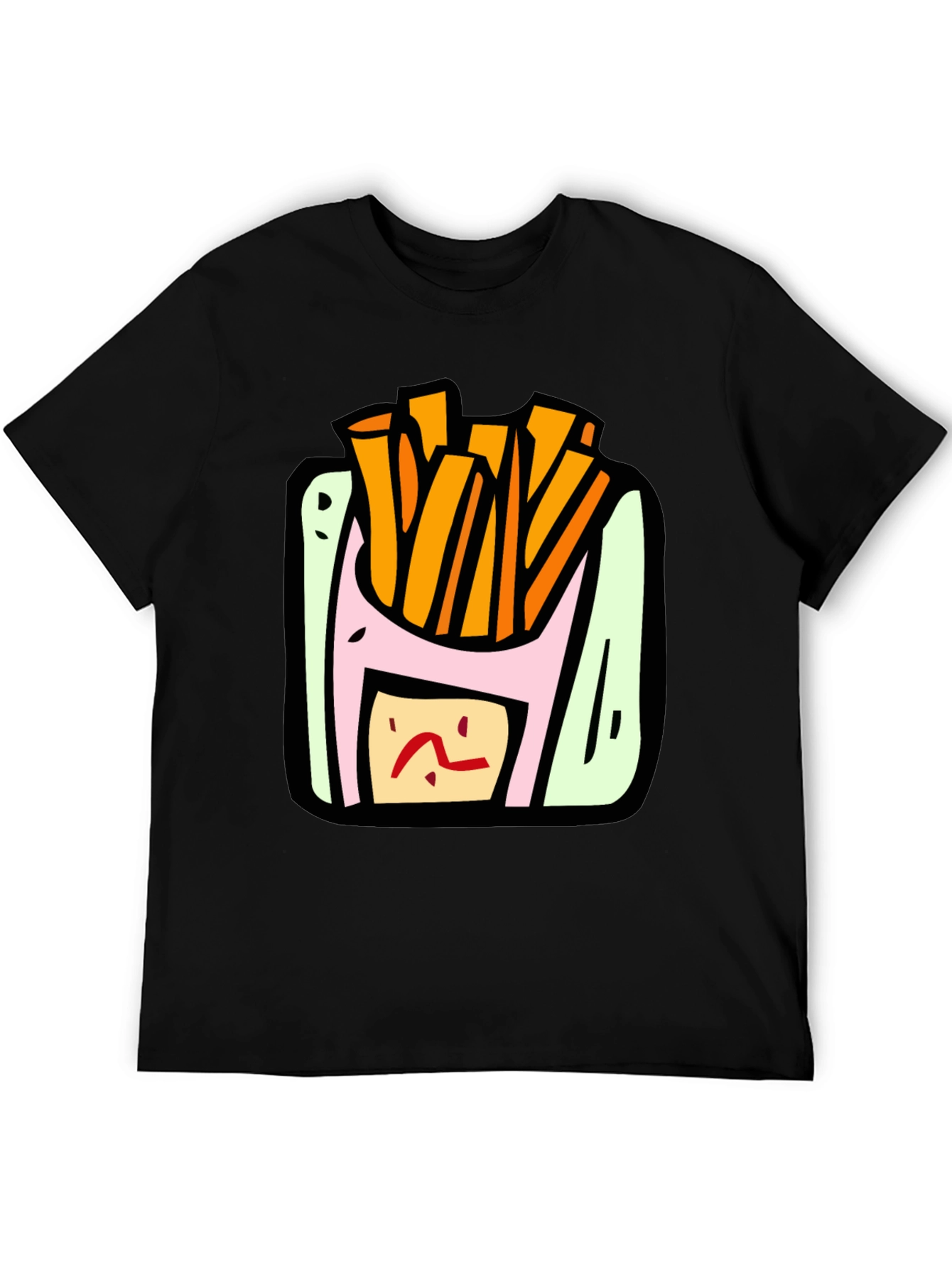 Cartoon Fries Graphic Black T-Shirt