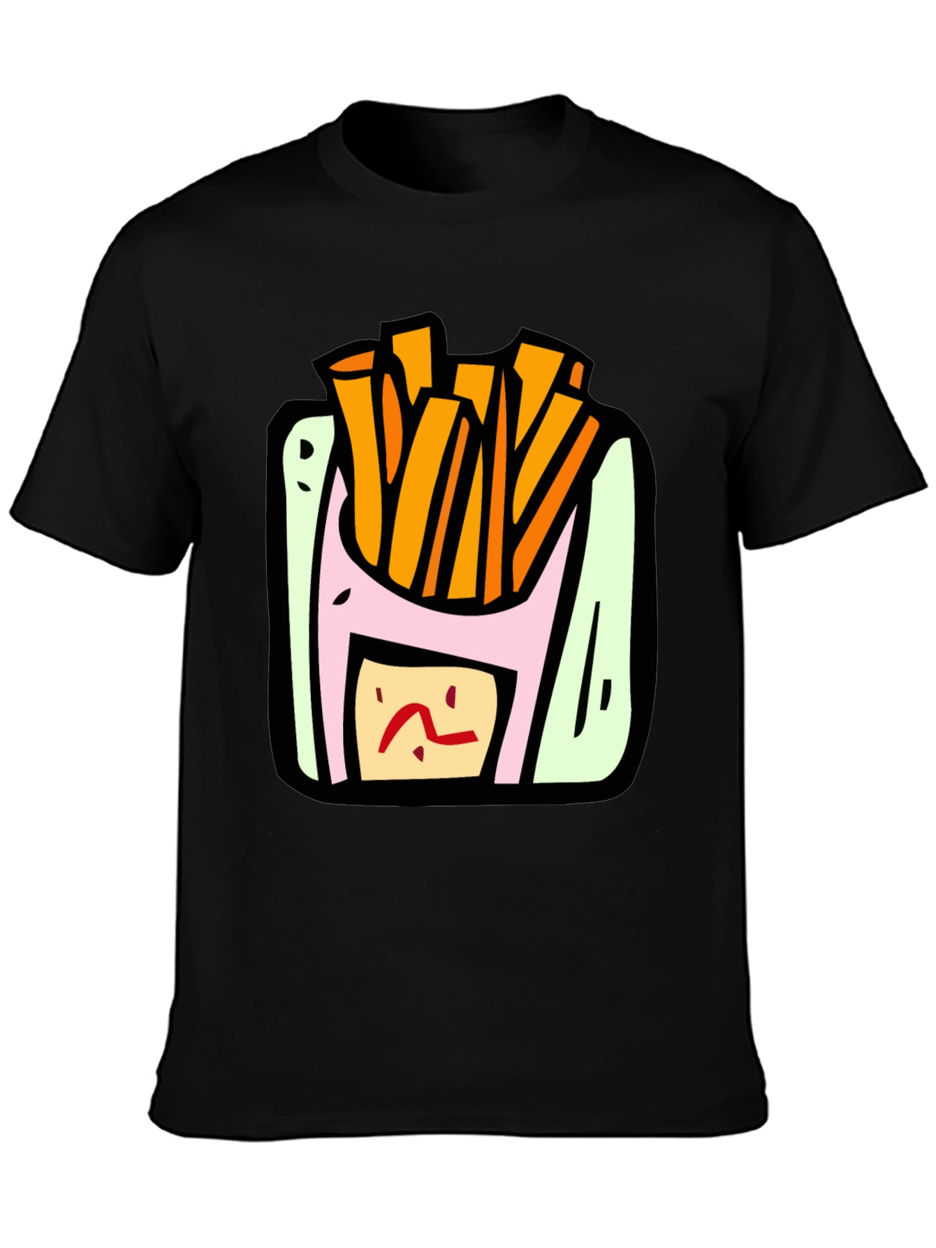Cartoon Fries Graphic Black T-Shirt