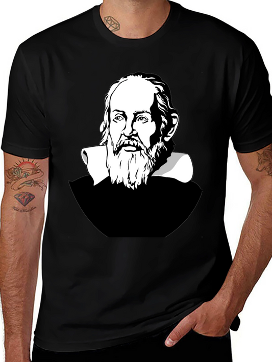 Galileo Galilei Portrait Graphic T-Shirt - Black