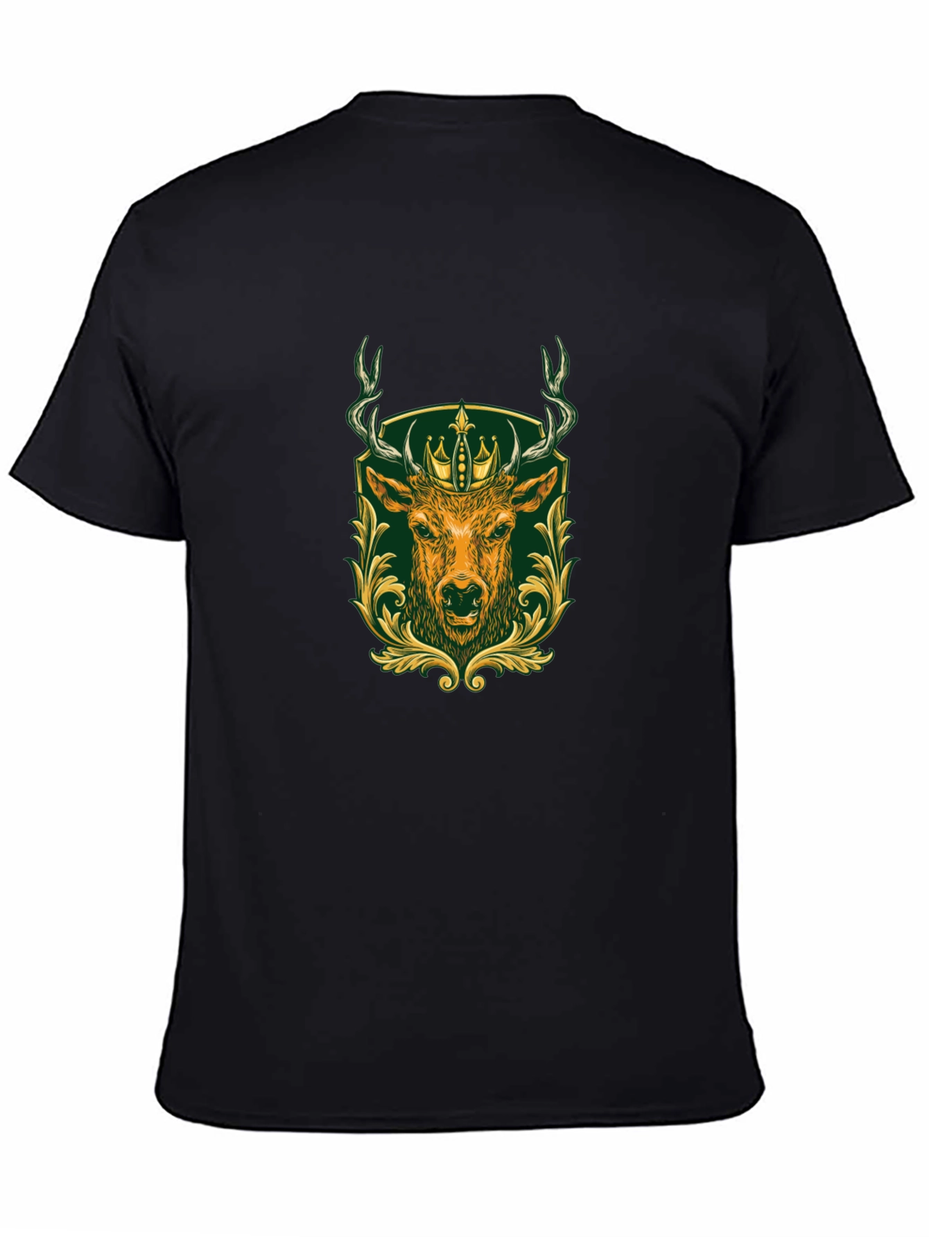 Mens Black Tee with Deer & Crown Graphic