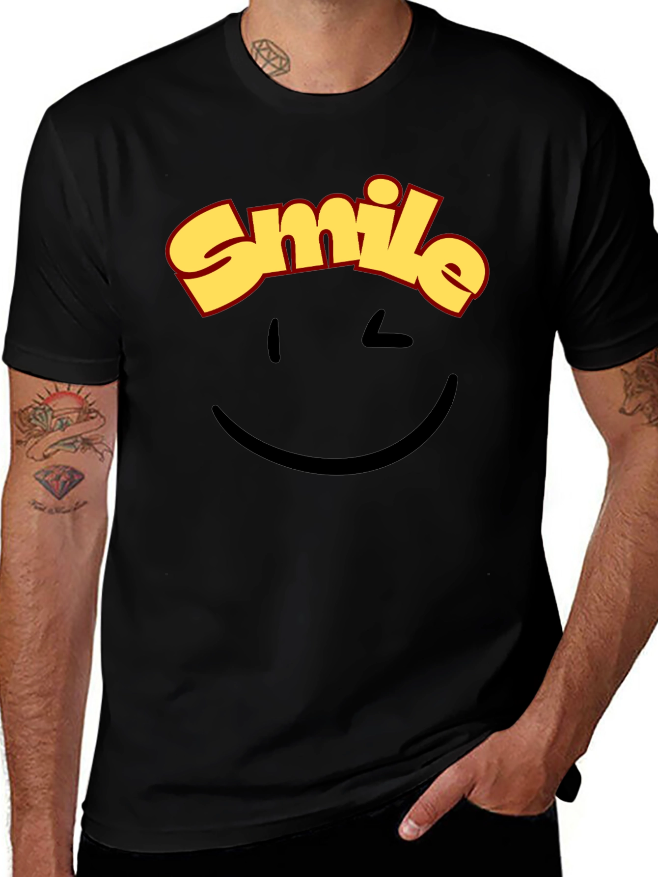 Smile Graphic Black T-Shirt - Wink Emoji Tee