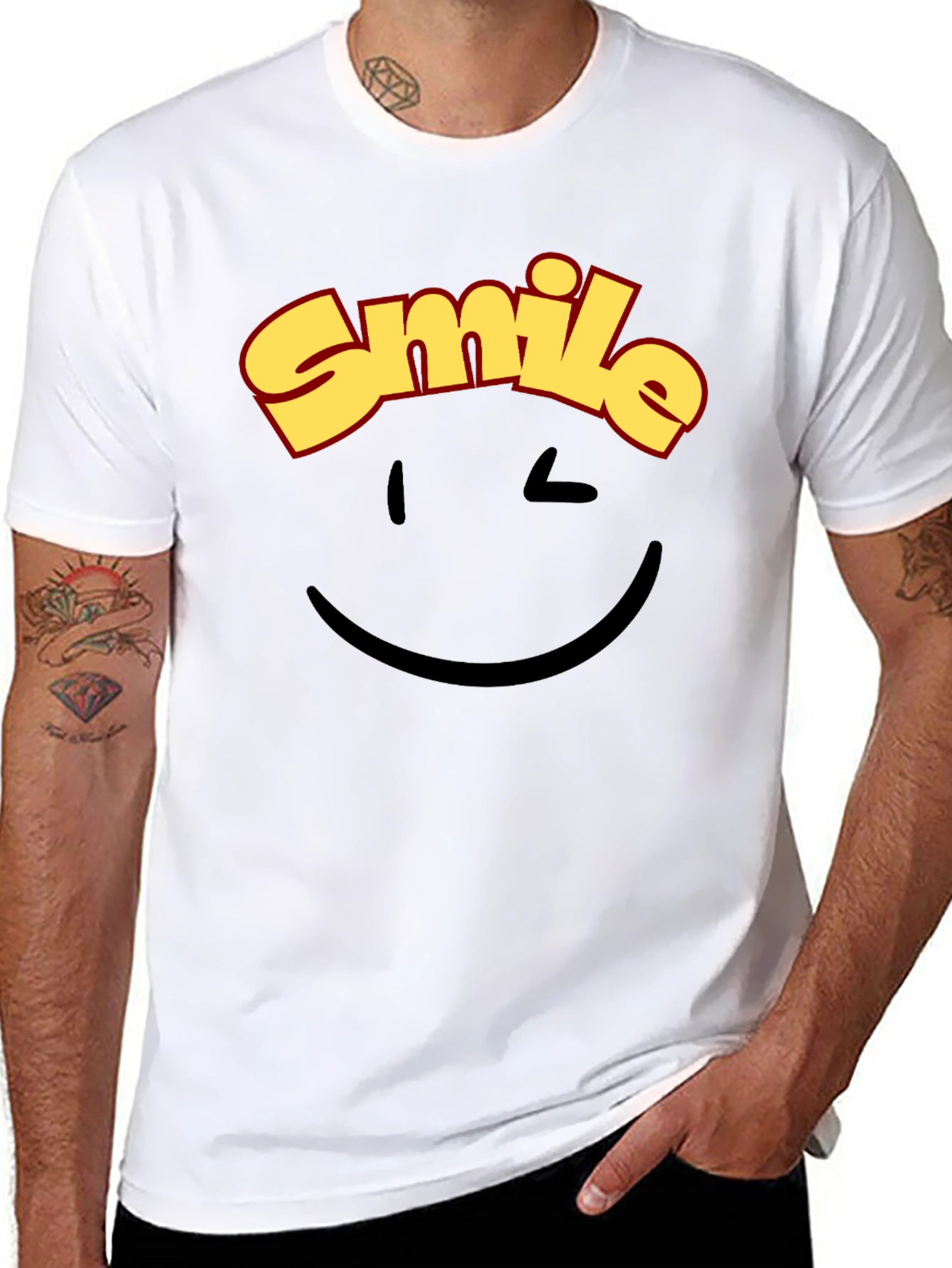 Smile Graphic Black T-Shirt - Wink Emoji Tee