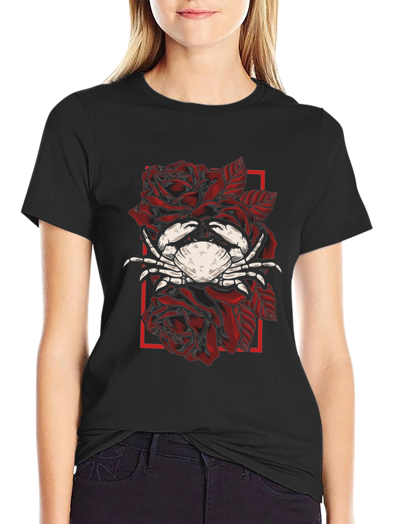 Crab & Roses Graphic Tee - Mens Black T-Shirt